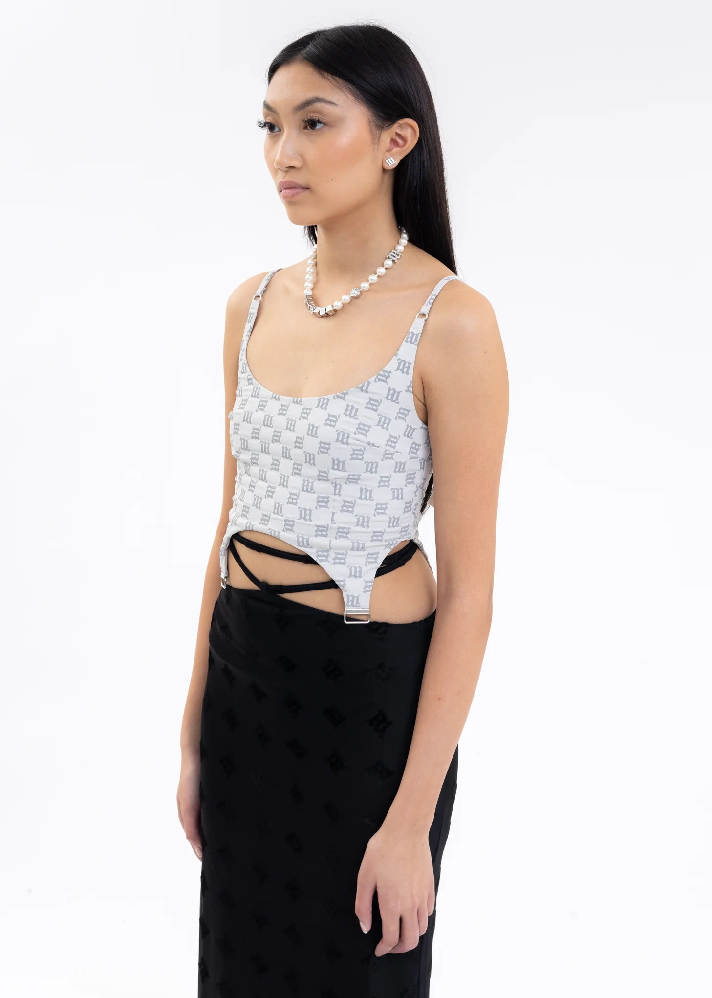 Grey LINGERIE MONOGRAM REFLECTIVE SPAGHETTI Top - Image 4