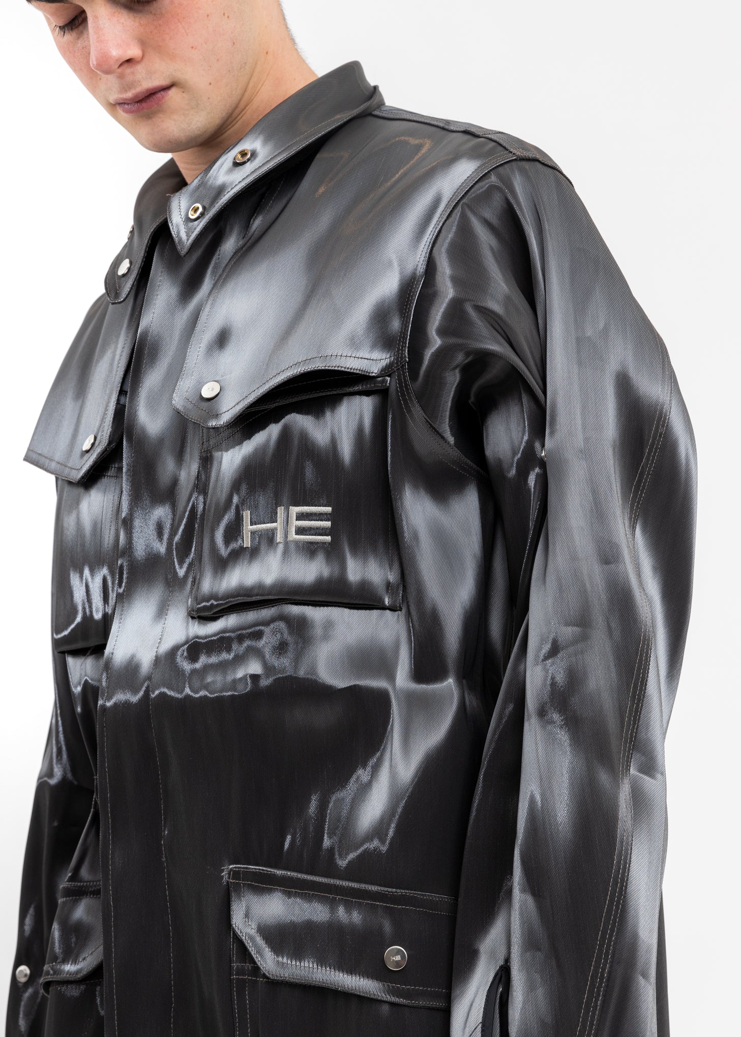 Grey Liquid Metal Wrap Jacket - Image 2