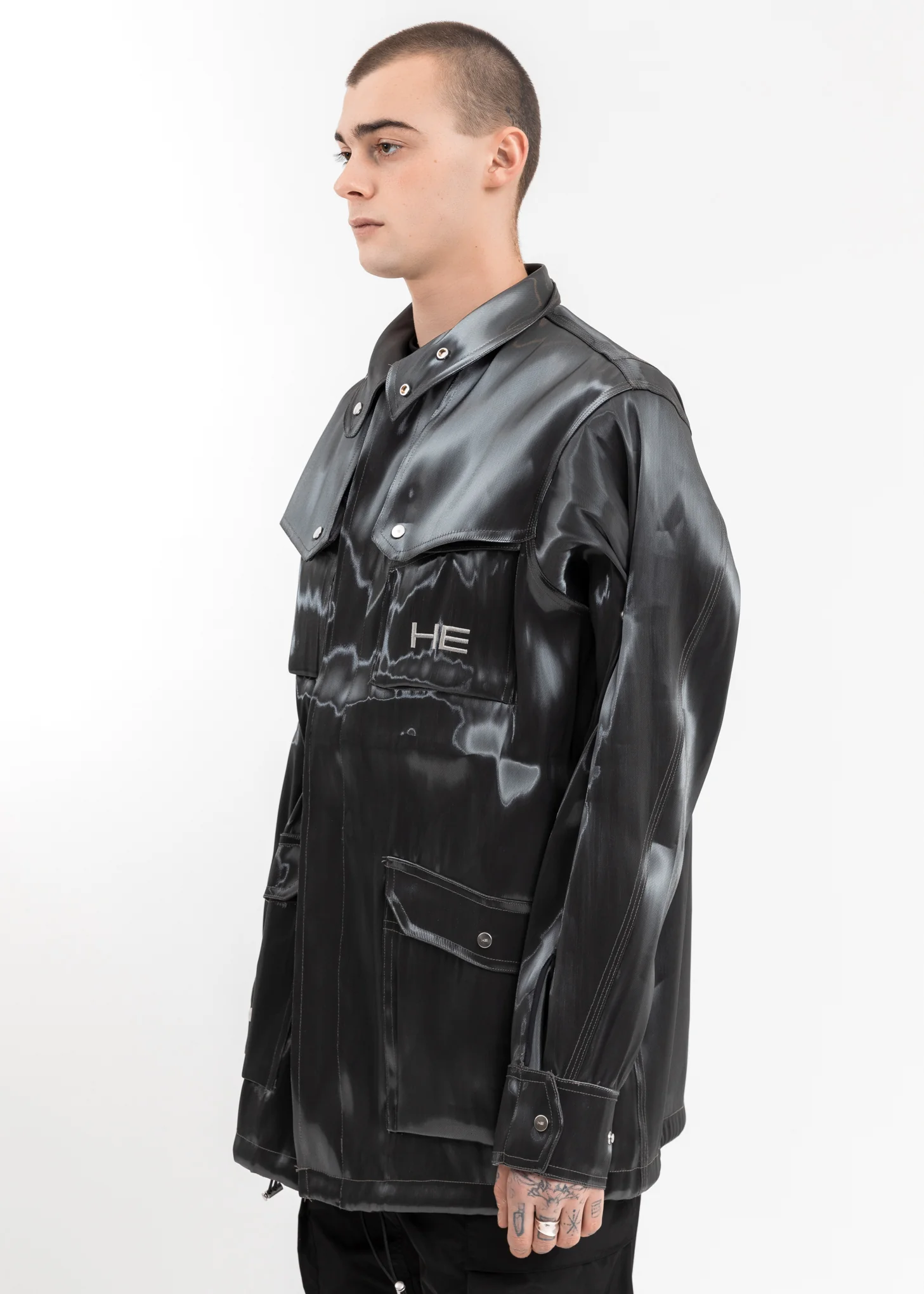 Grey Liquid Metal Wrap Jacket - Image 3