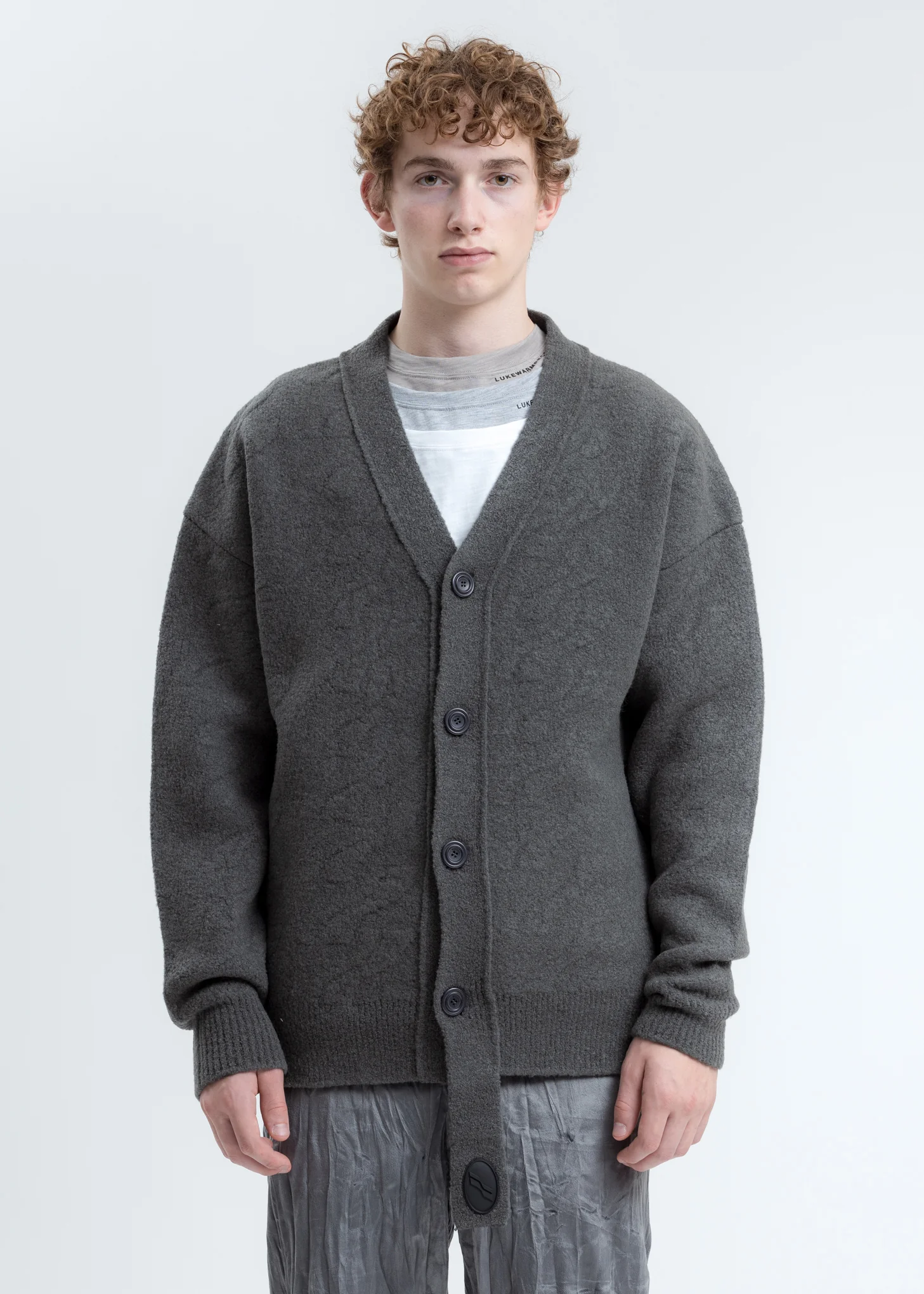 Grey Logo Cable Felted Knit Cardigan