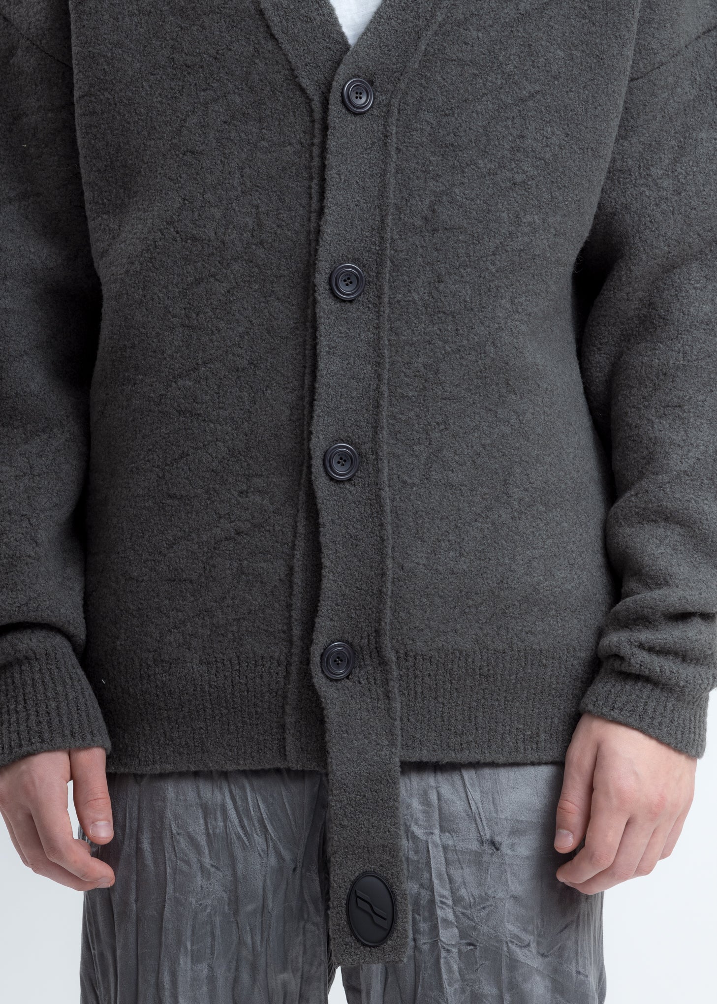 Grey Logo Cable Felted Knit Cardigan - Image 4
