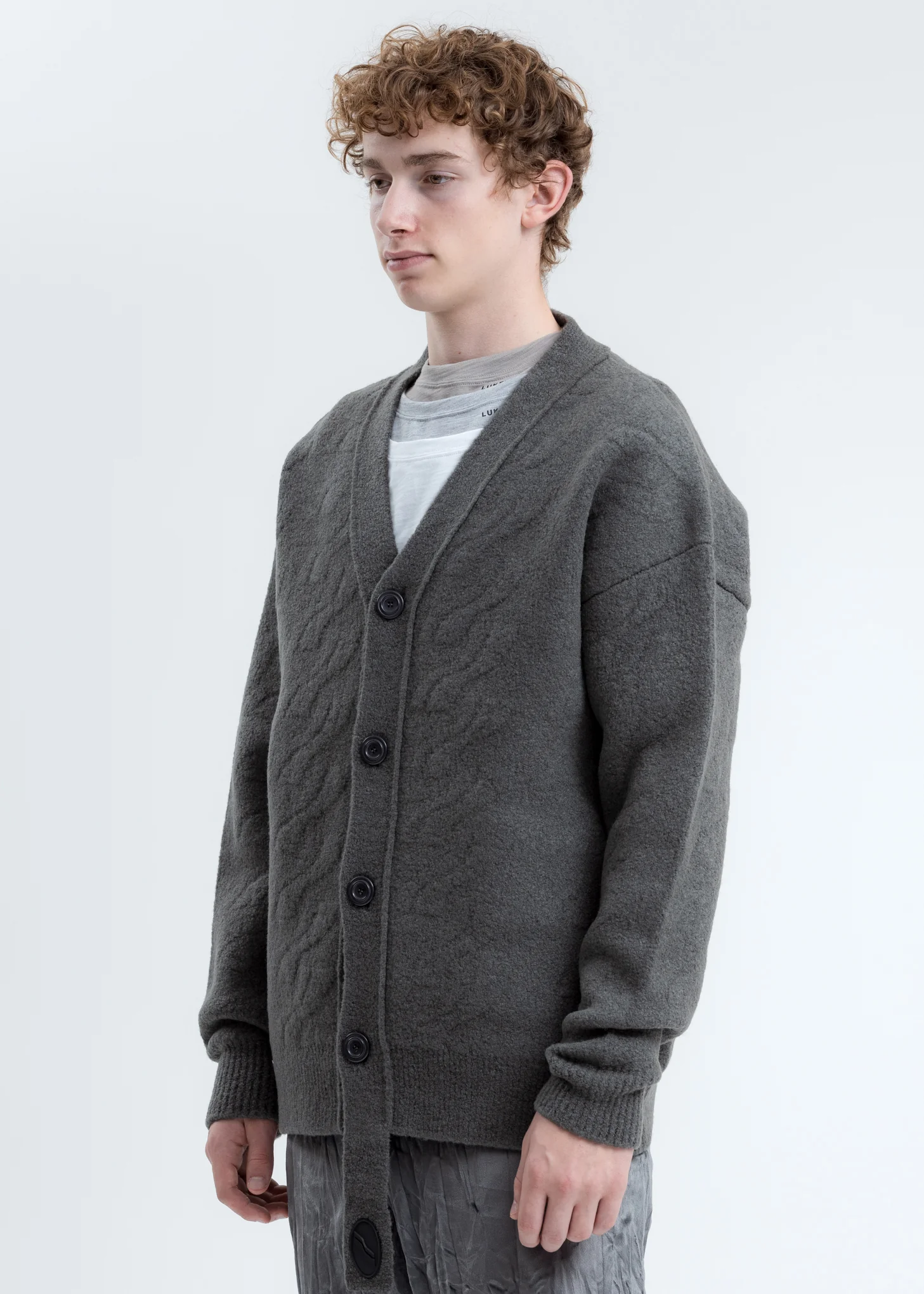 Grey Logo Cable Felted Knit Cardigan - Image 5