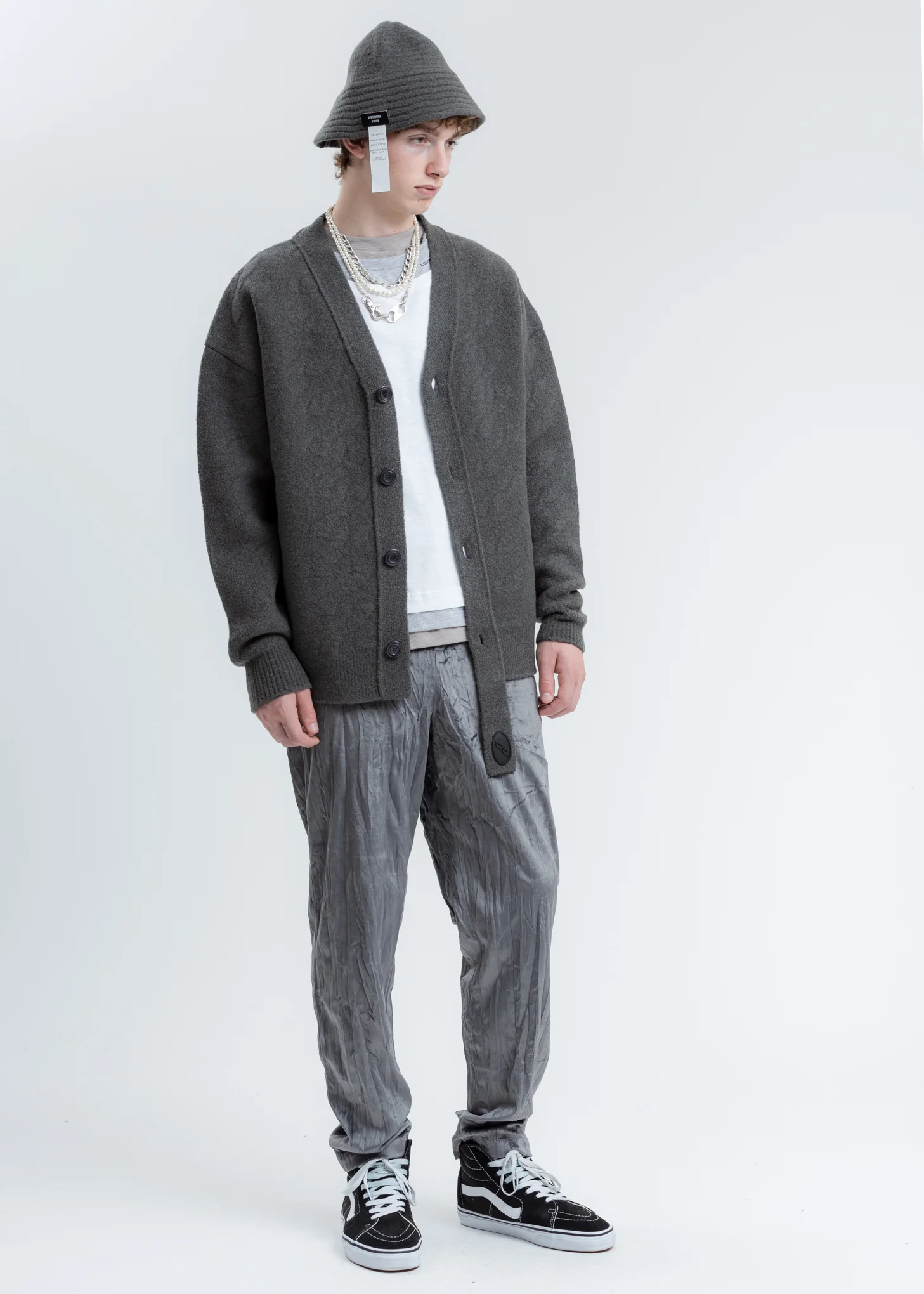 Grey Logo Cable Felted Knit Cardigan - Image 6