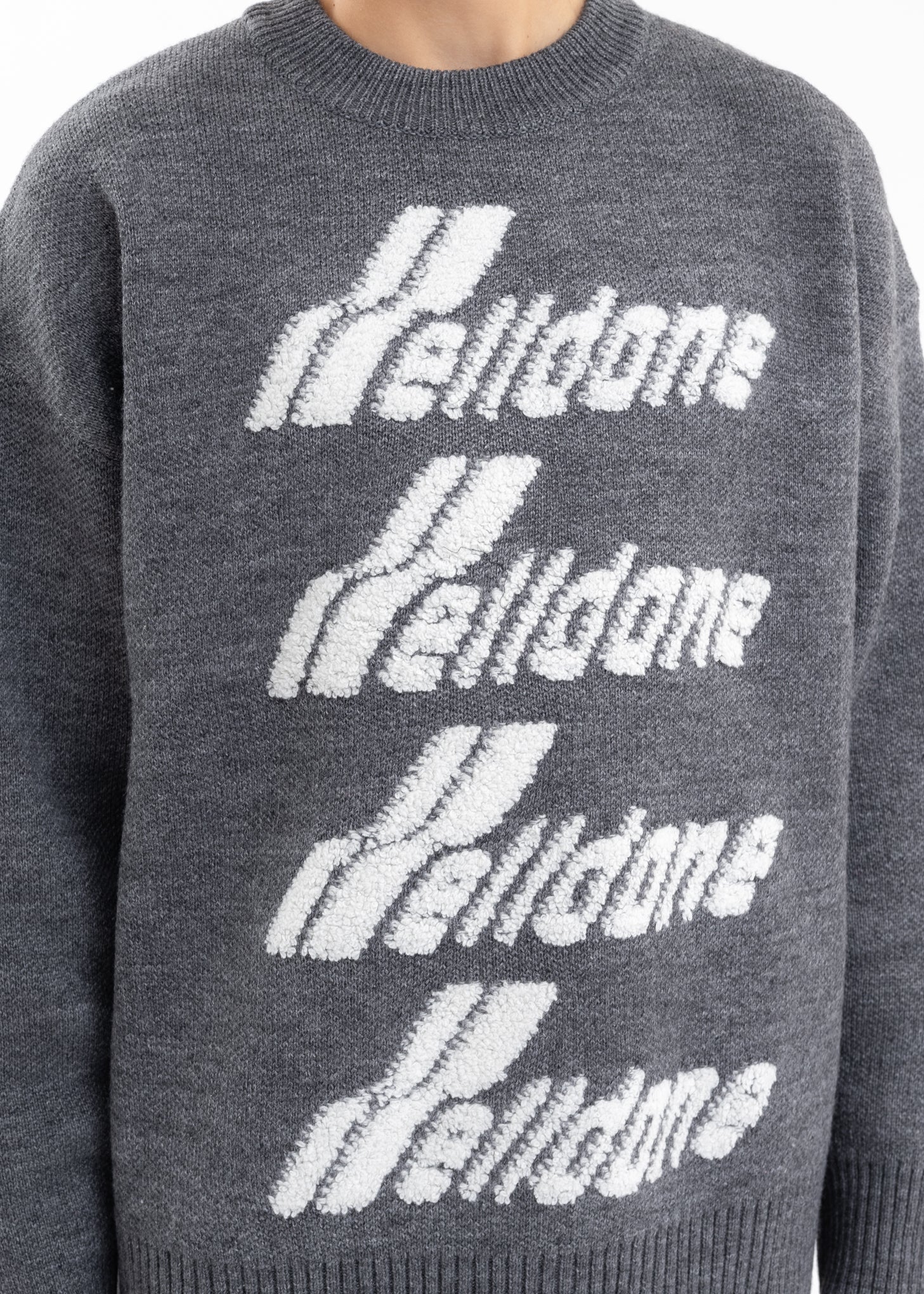GREY LOGO PILE KNIT SWEATER - Image 2