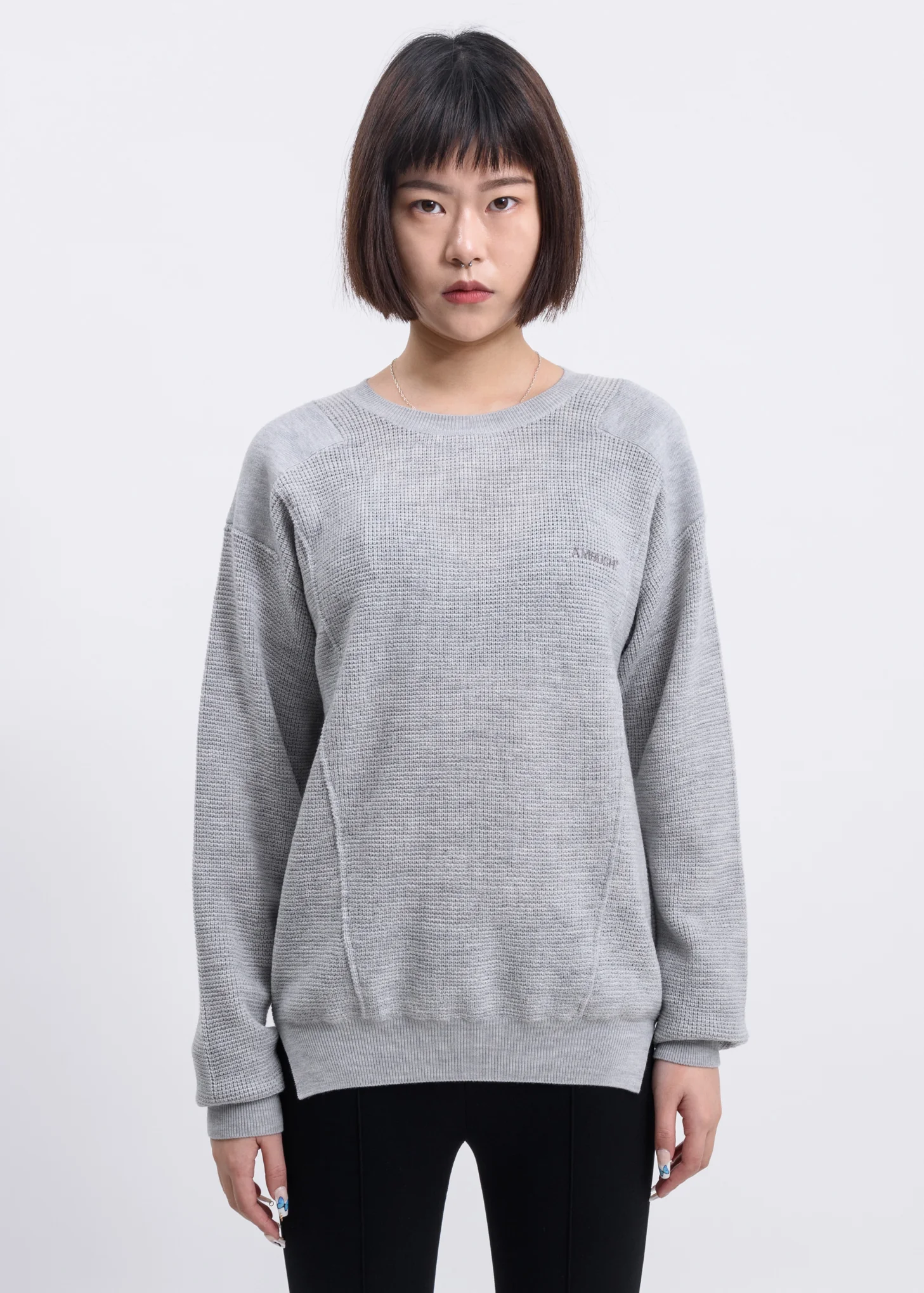 Grey Logo Waffle Crewneck