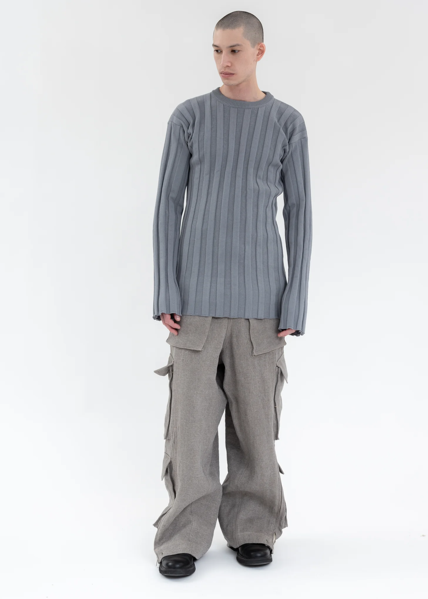 GREY MELANGE KNITTED CREWNECK PULLOVER - Image 5