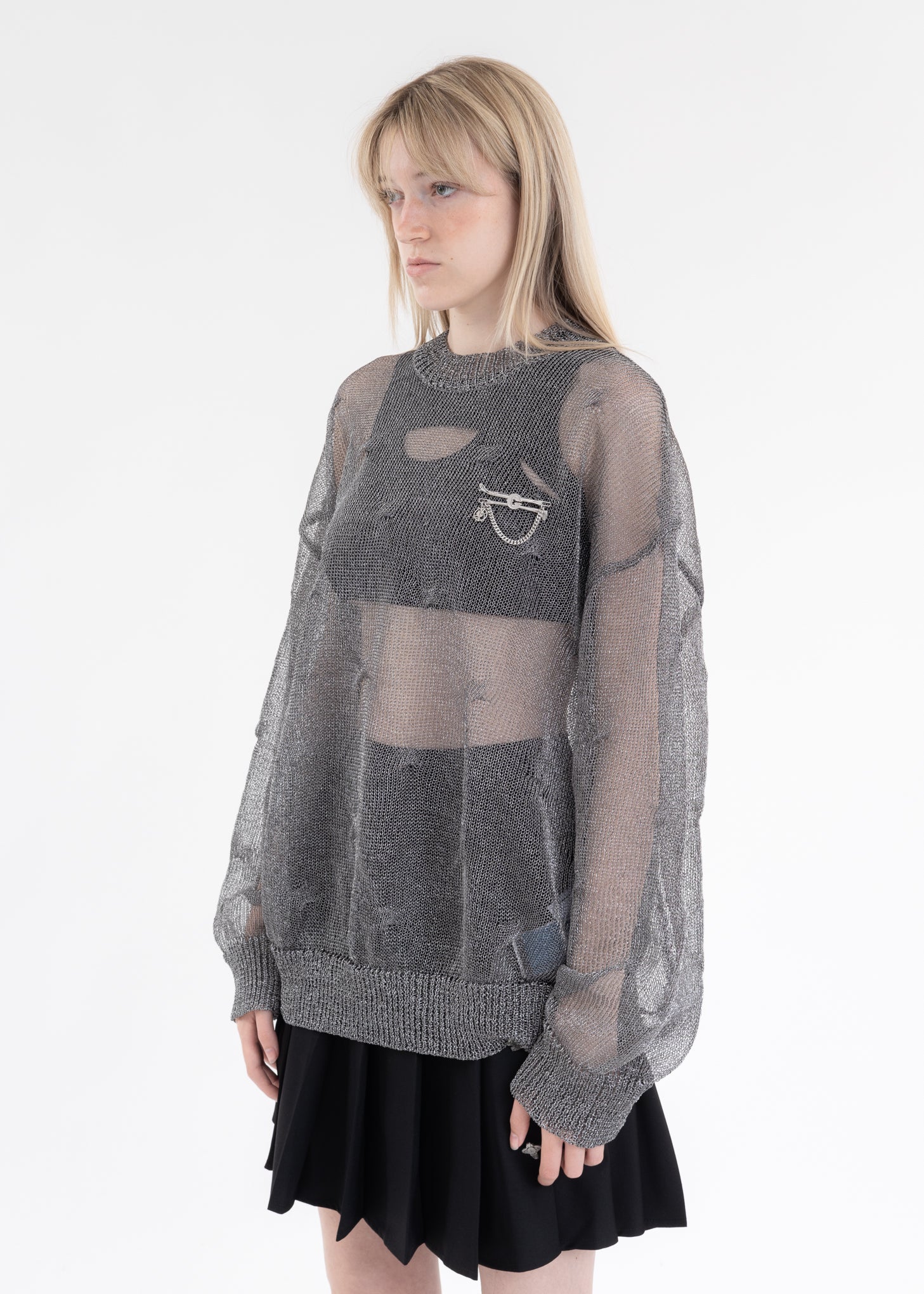 Grey Metallic Fusion Knit Sweater - Image 2