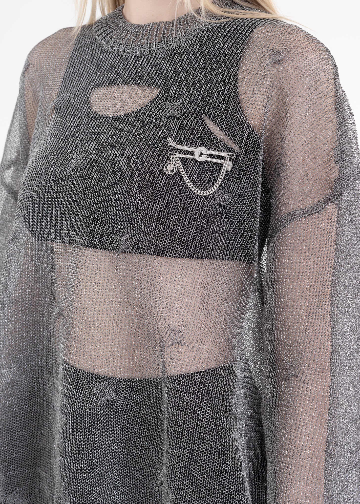 Grey Metallic Fusion Knit Sweater - Image 3