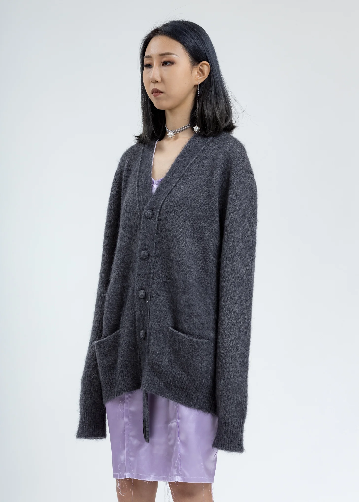 Grey Mohair Cardigan - Image 3