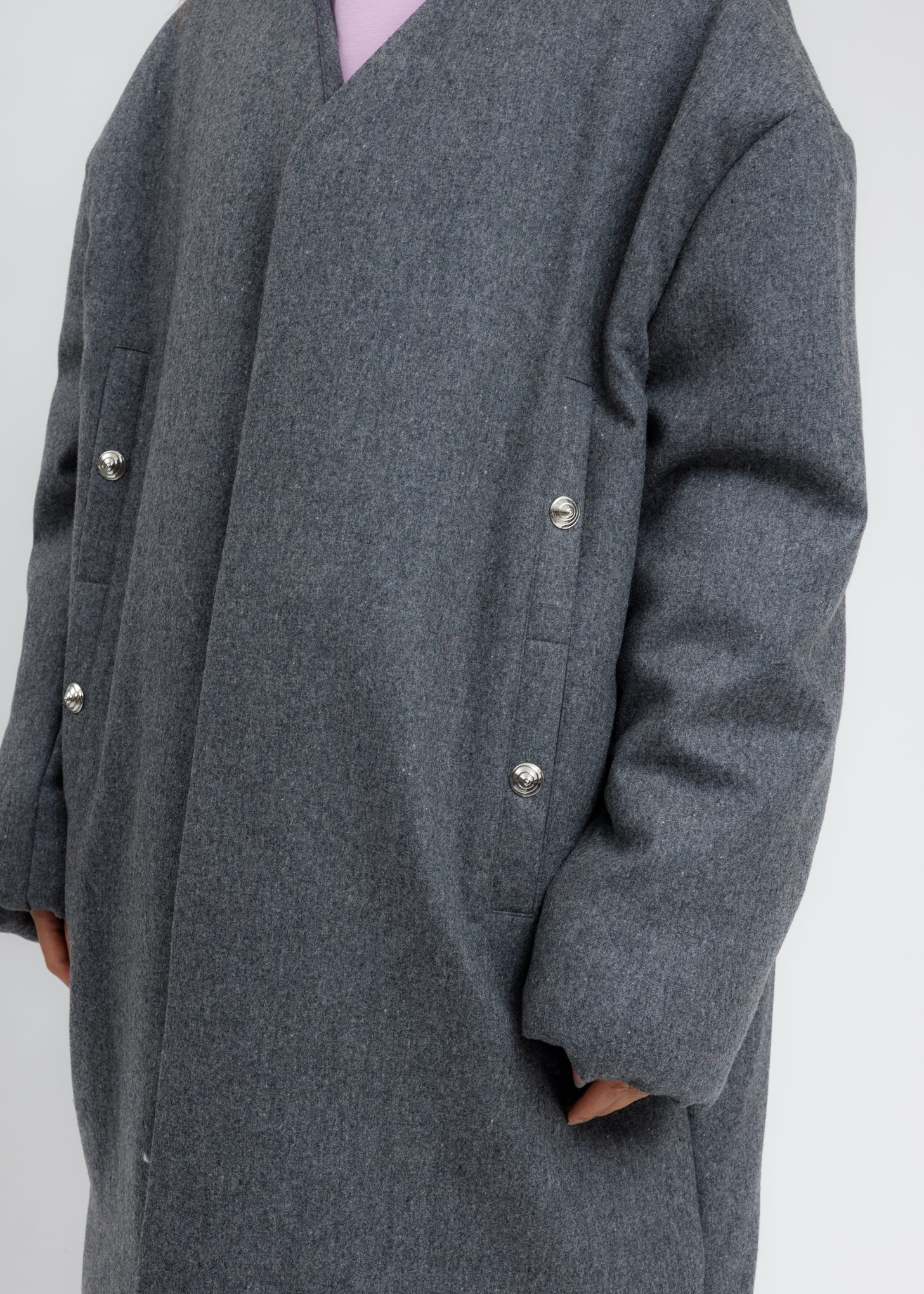 Grey Padded Flannel Oversized Coat - Image 4