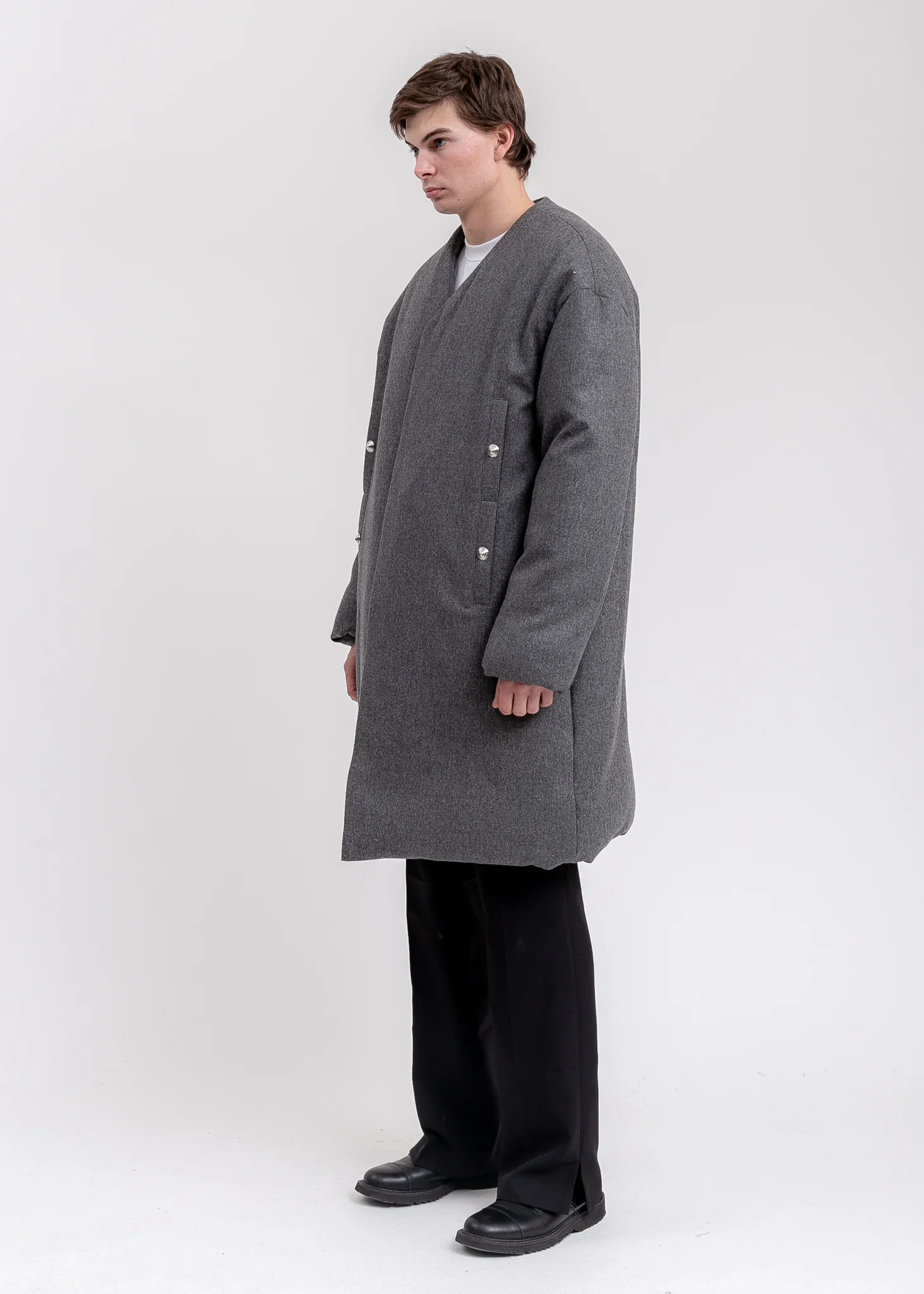 Grey Padded Flannel Oversized Coat - Image 2