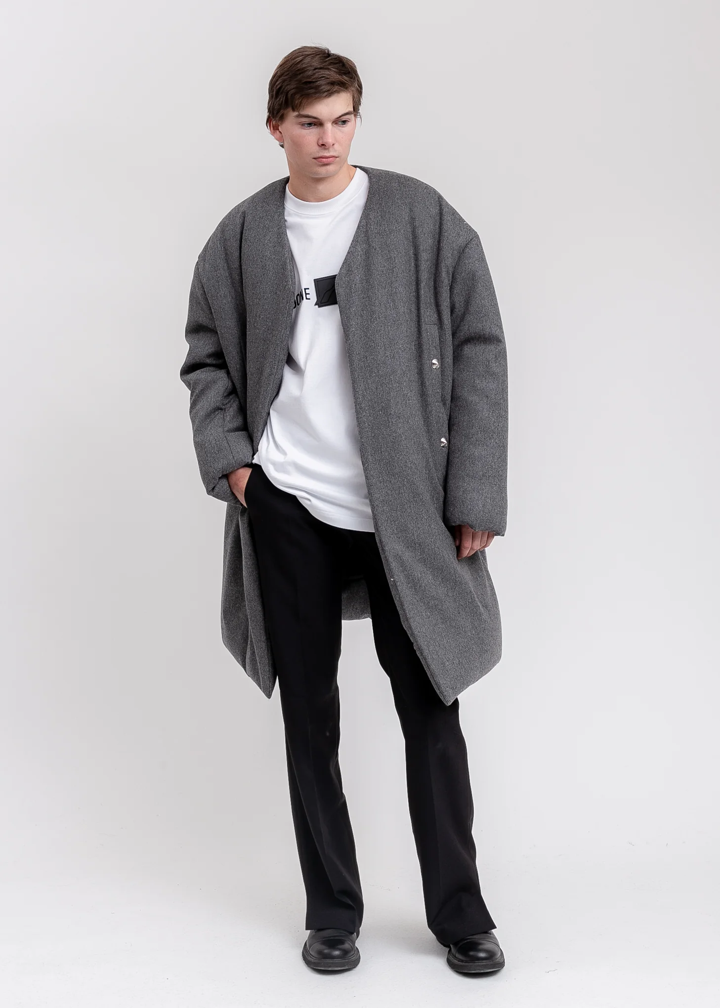 Grey Padded Flannel Oversized Coat - Image 6