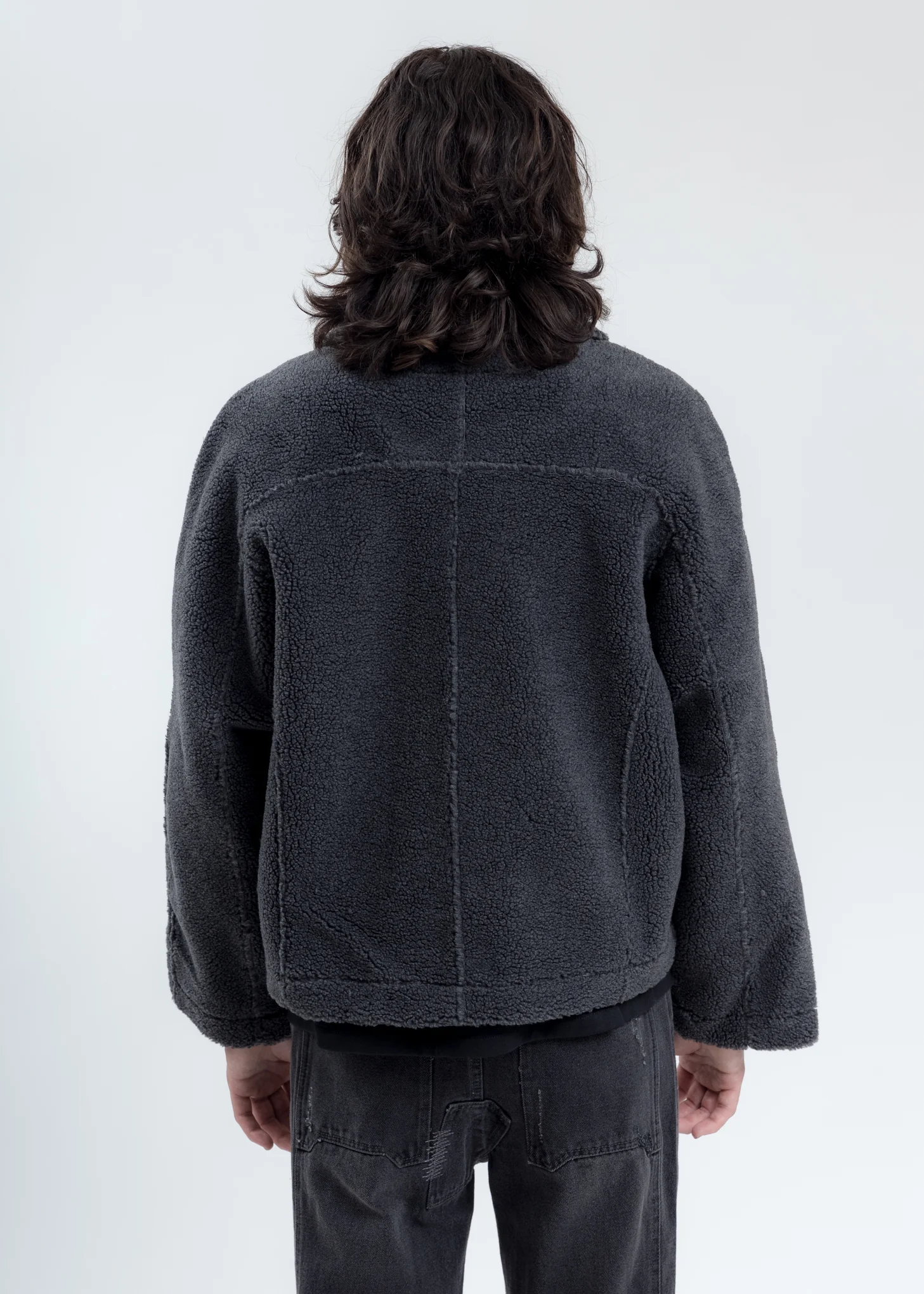 Grey Paneled Streamline Shearling Jacket - Image 4