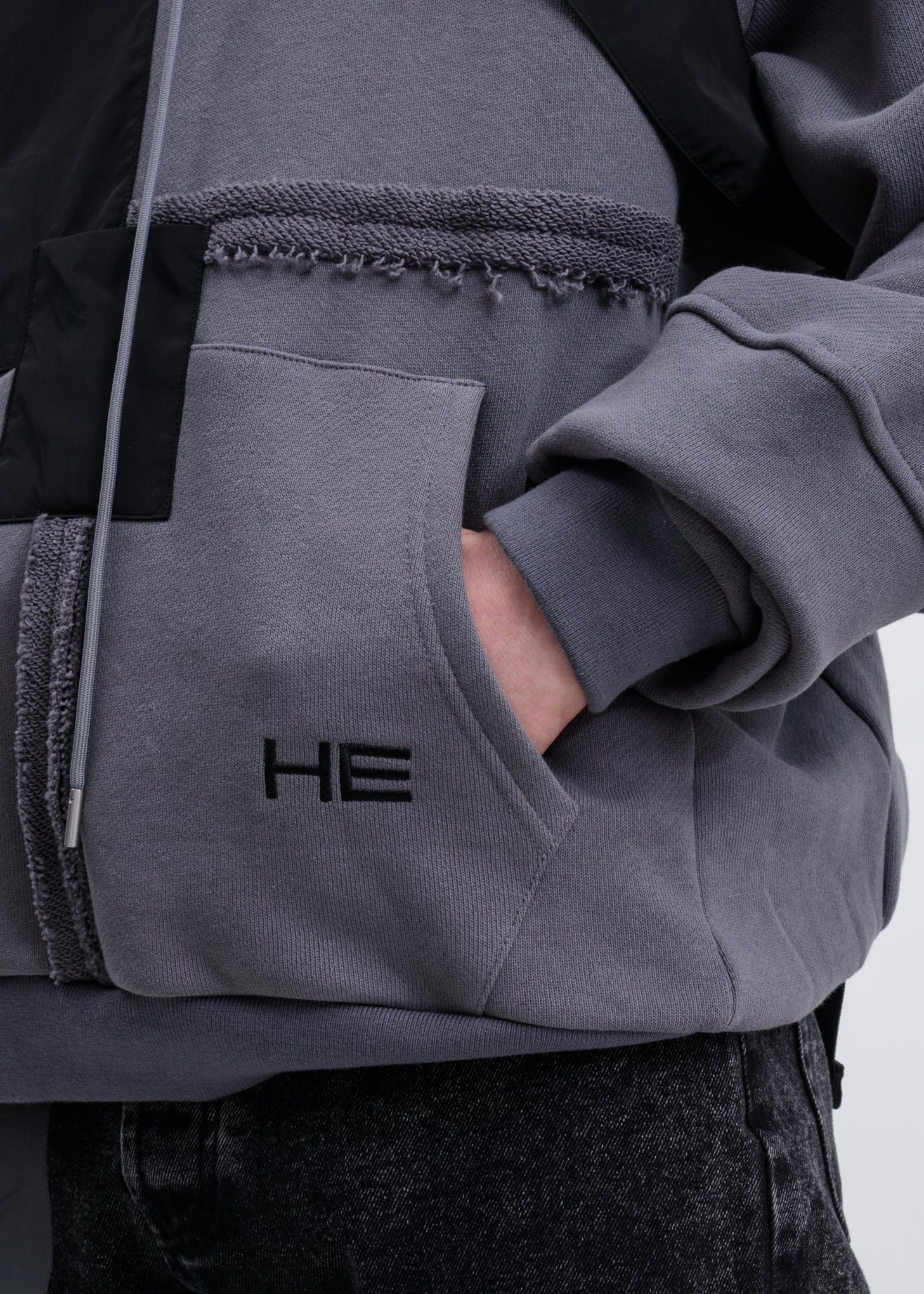 Grey Panelled Vest Hoodie - Image 3