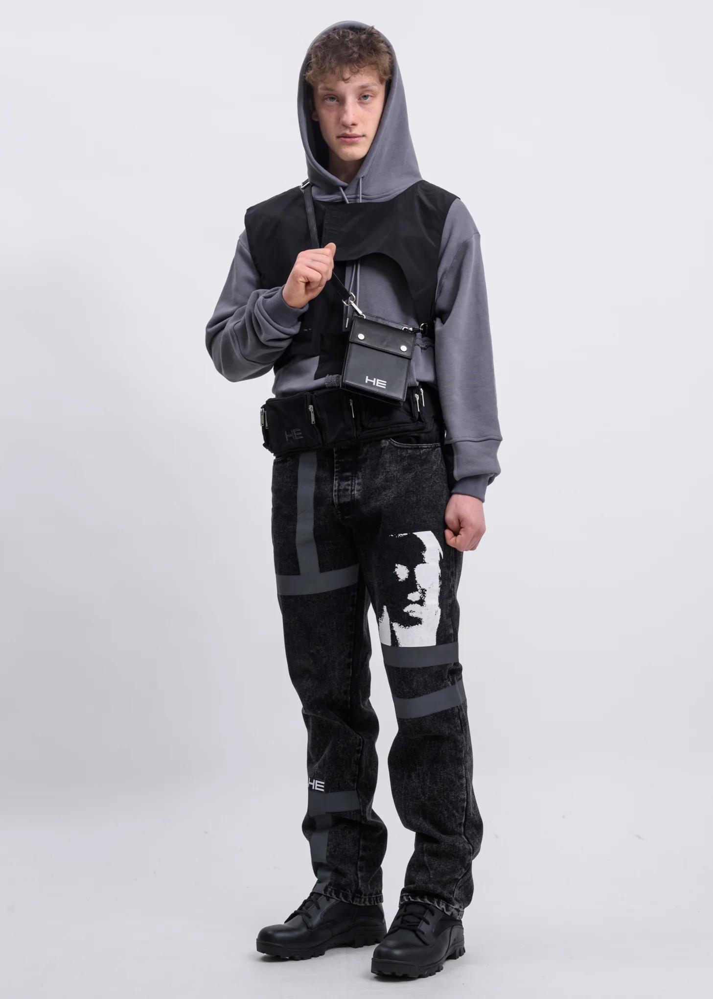 Grey Panelled Vest Hoodie - Image 6