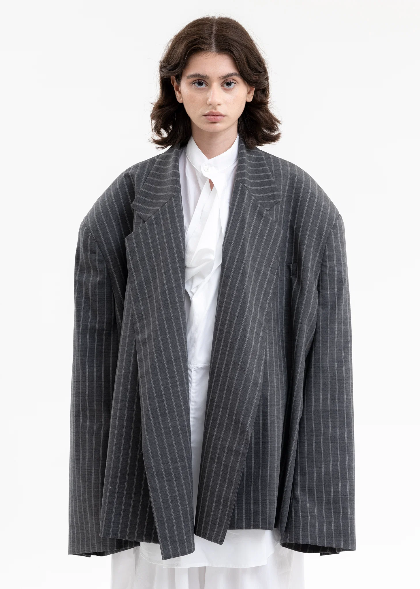 GREY PINSTRIPES GRPINS Cropped Jacket