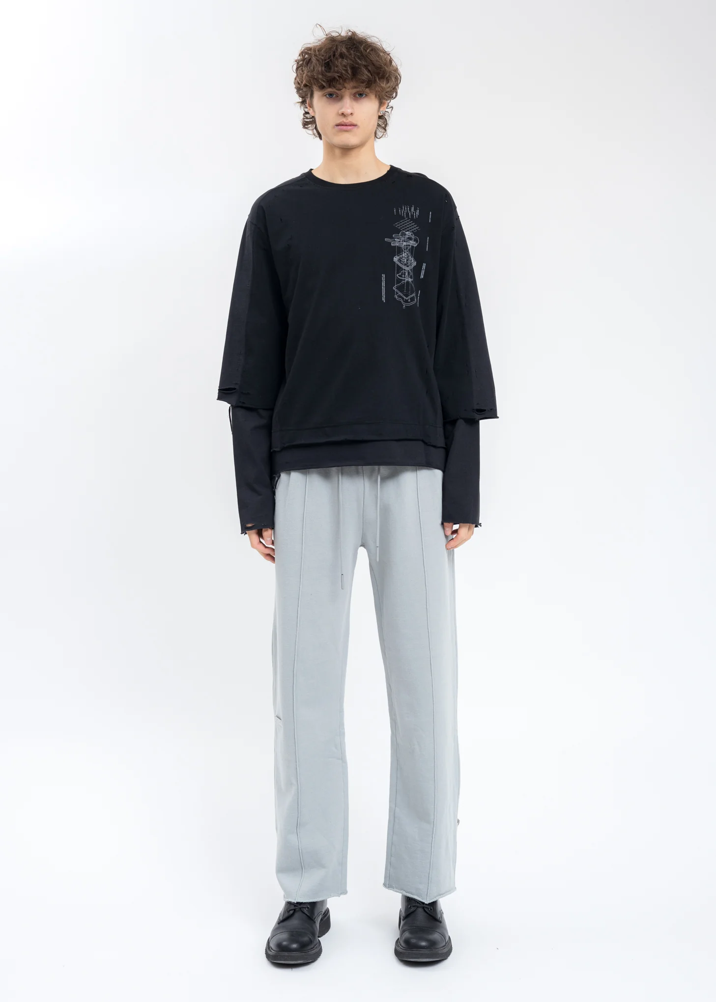Grey Raw Edge Wide Leg Sweat Pants - Image 6