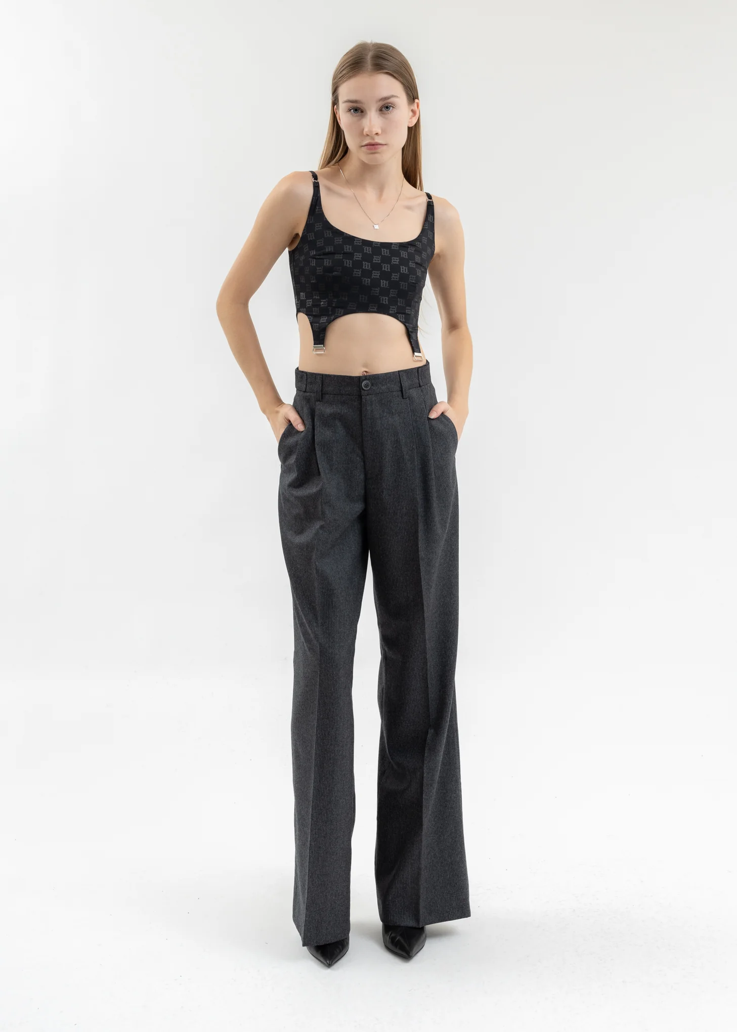 GREY RELAXED TAILORING TROUSERS PINSTRIPE - Image 5