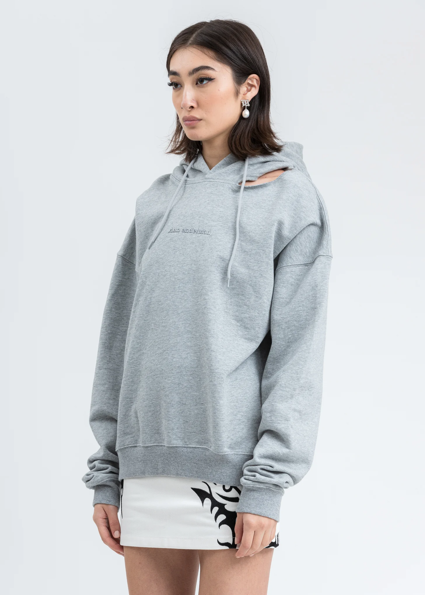 Grey Rhinestone Logo Cut Out Hoodie - Image 3