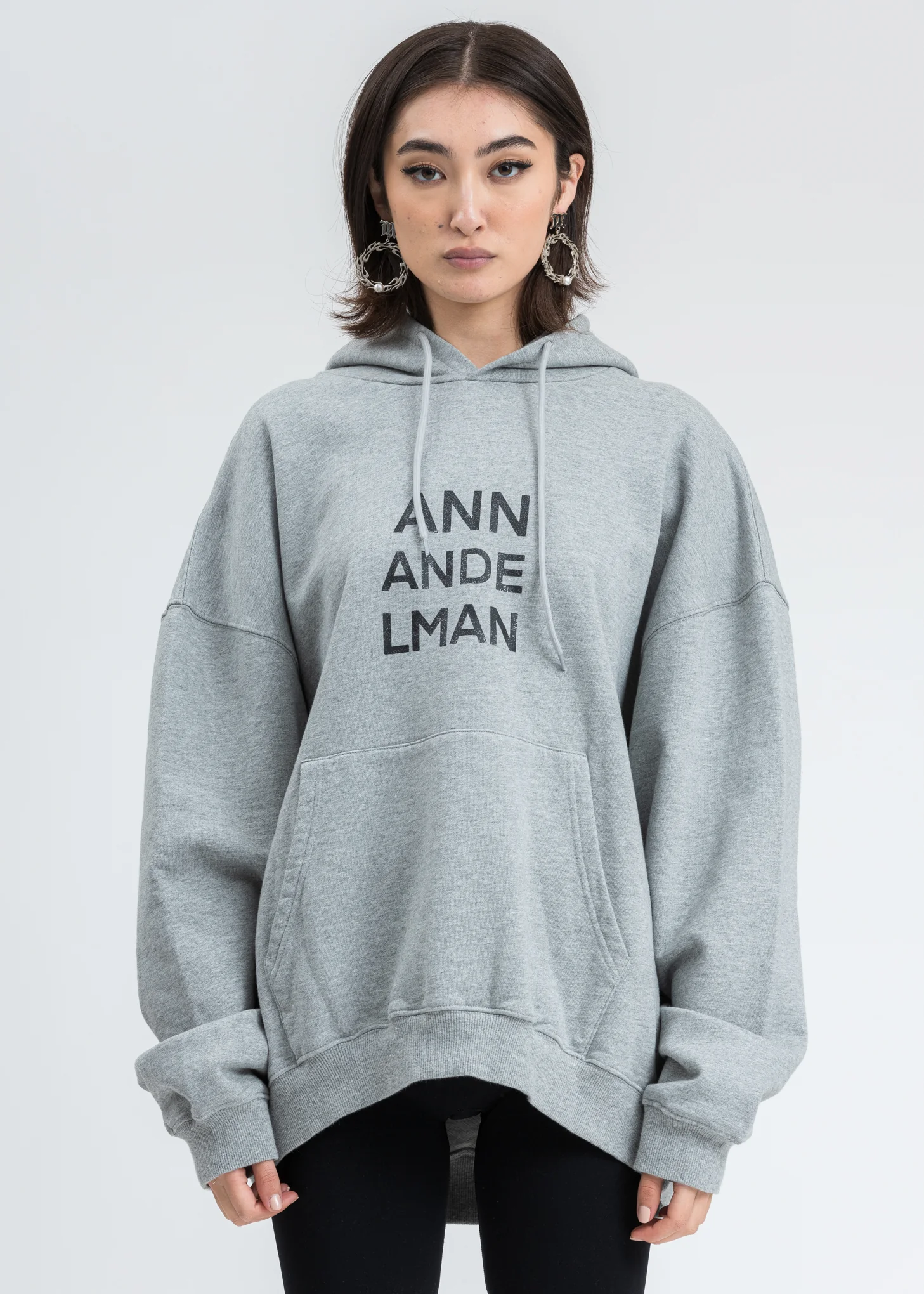 Grey Rhinestone Logo Two Ways Hoodie