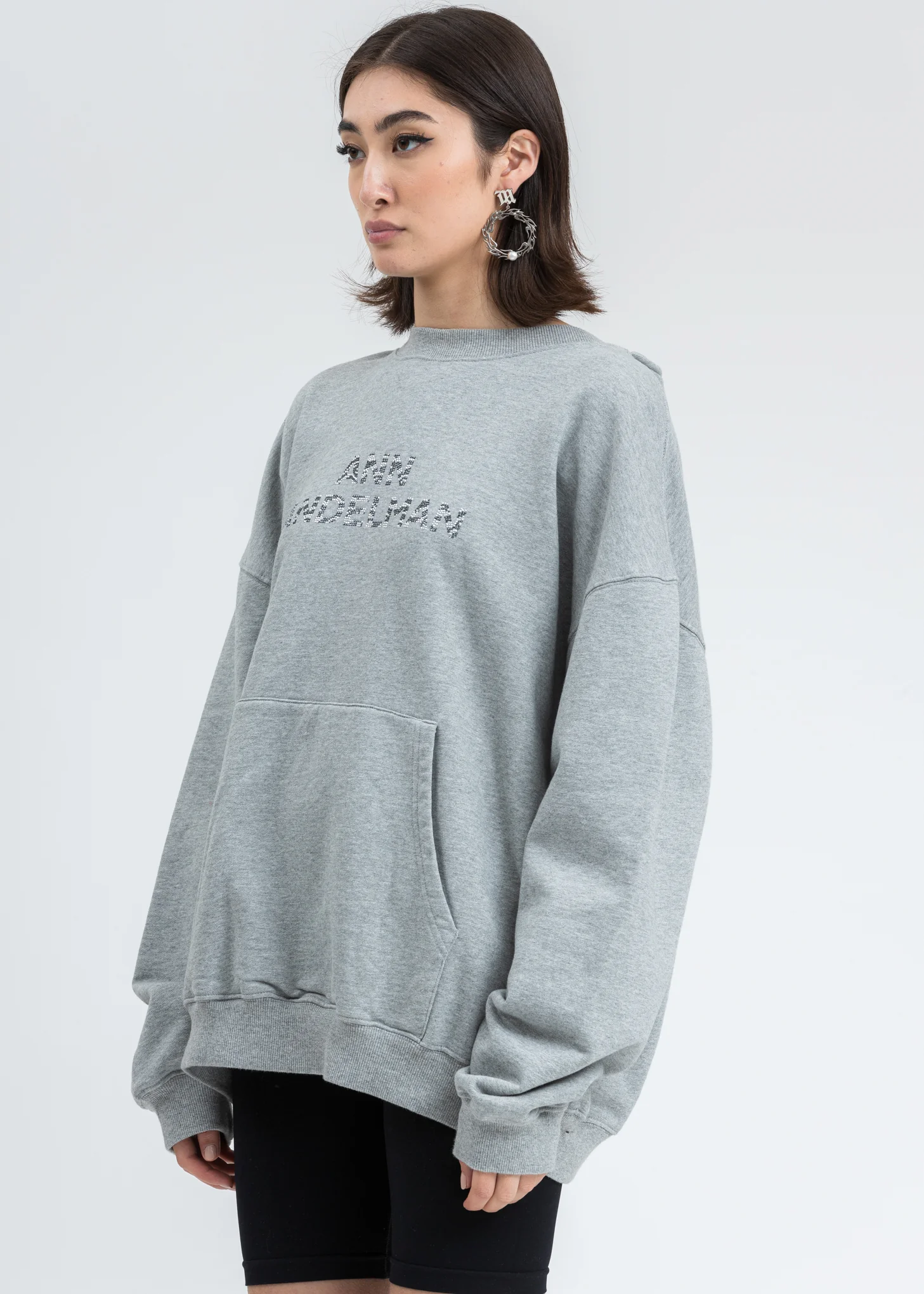 Grey Rhinestone Logo Two Ways Hoodie - Image 2