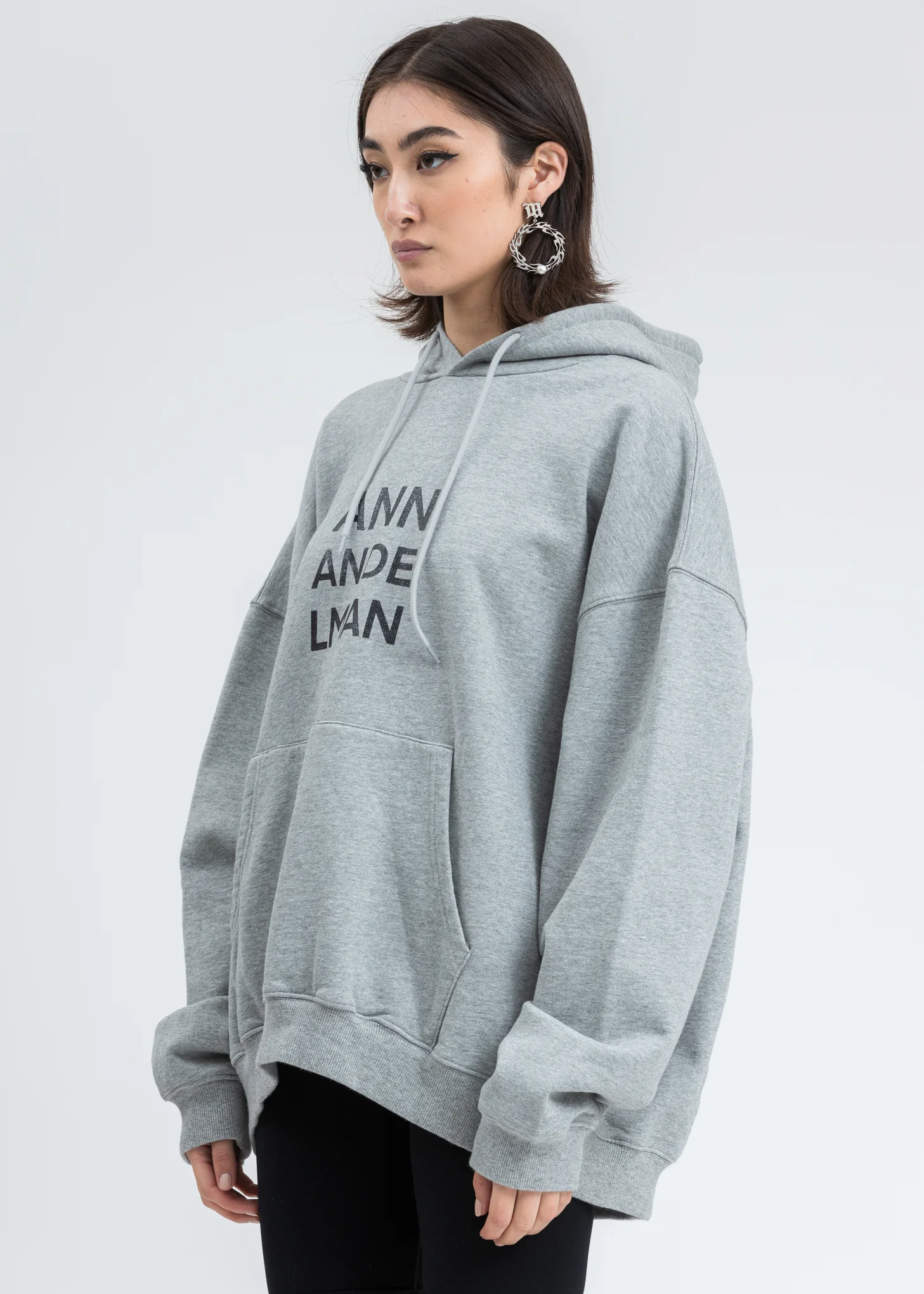 Grey Rhinestone Logo Two Ways Hoodie - Image 3