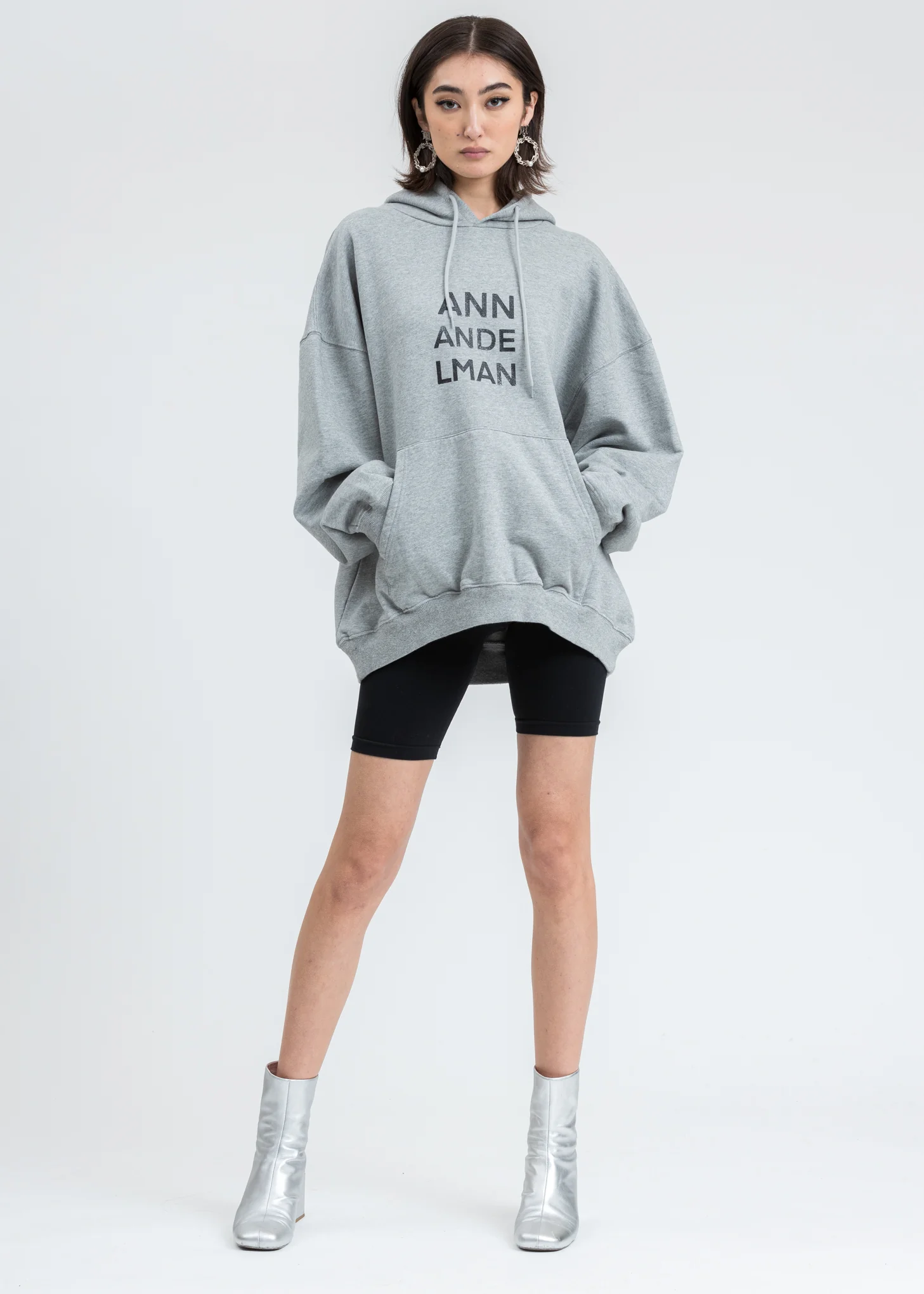 Grey Rhinestone Logo Two Ways Hoodie - Image 6