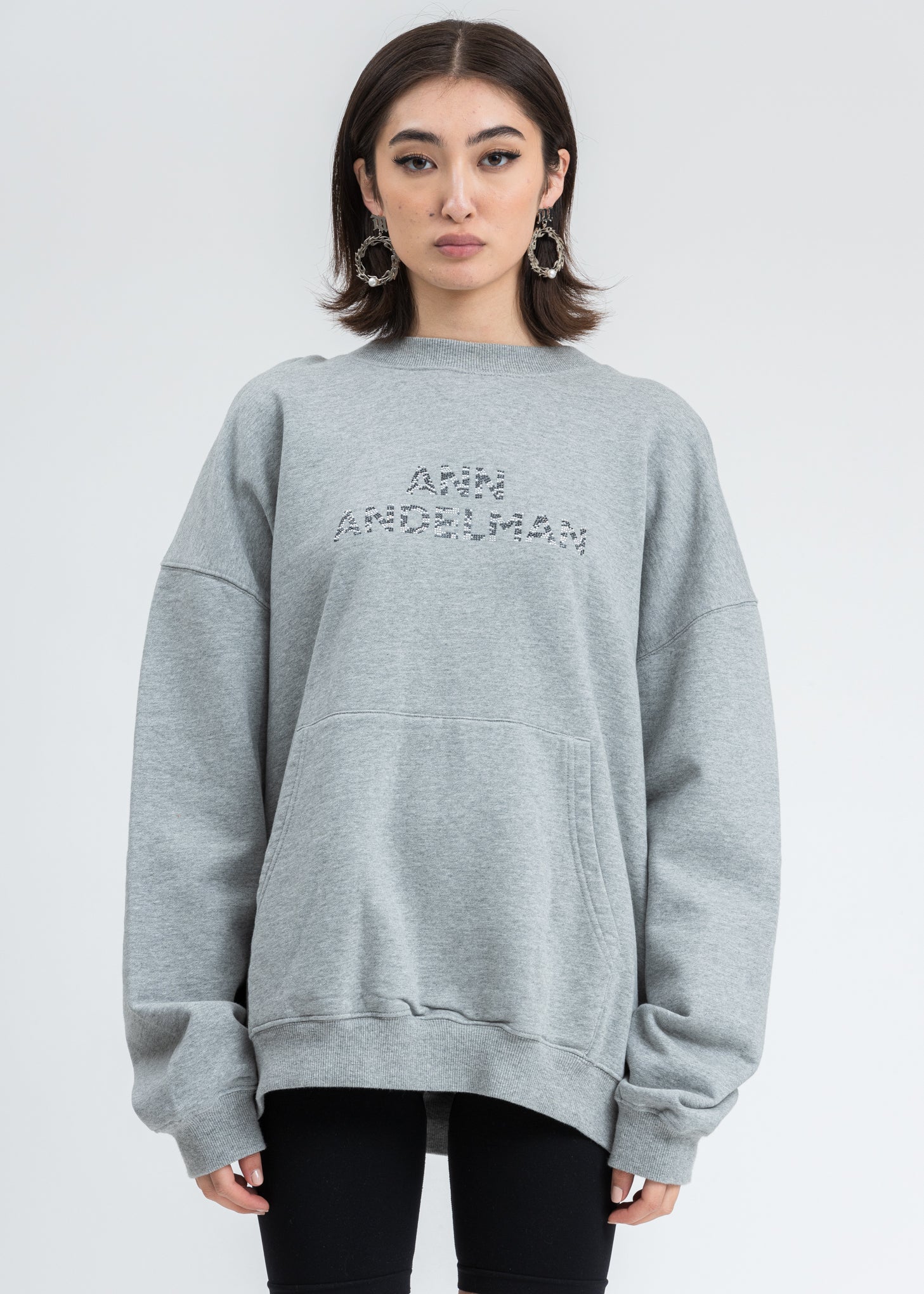 Grey Rhinestone Logo Two Ways Hoodie - Image 7