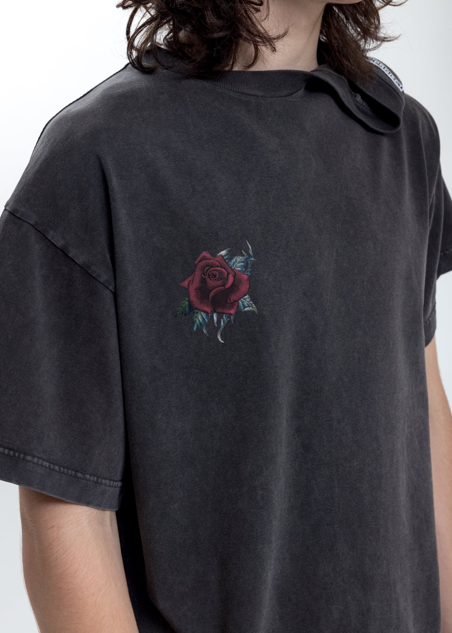 Grey Rose Clipped Shoulder T-Shirt - Image 4