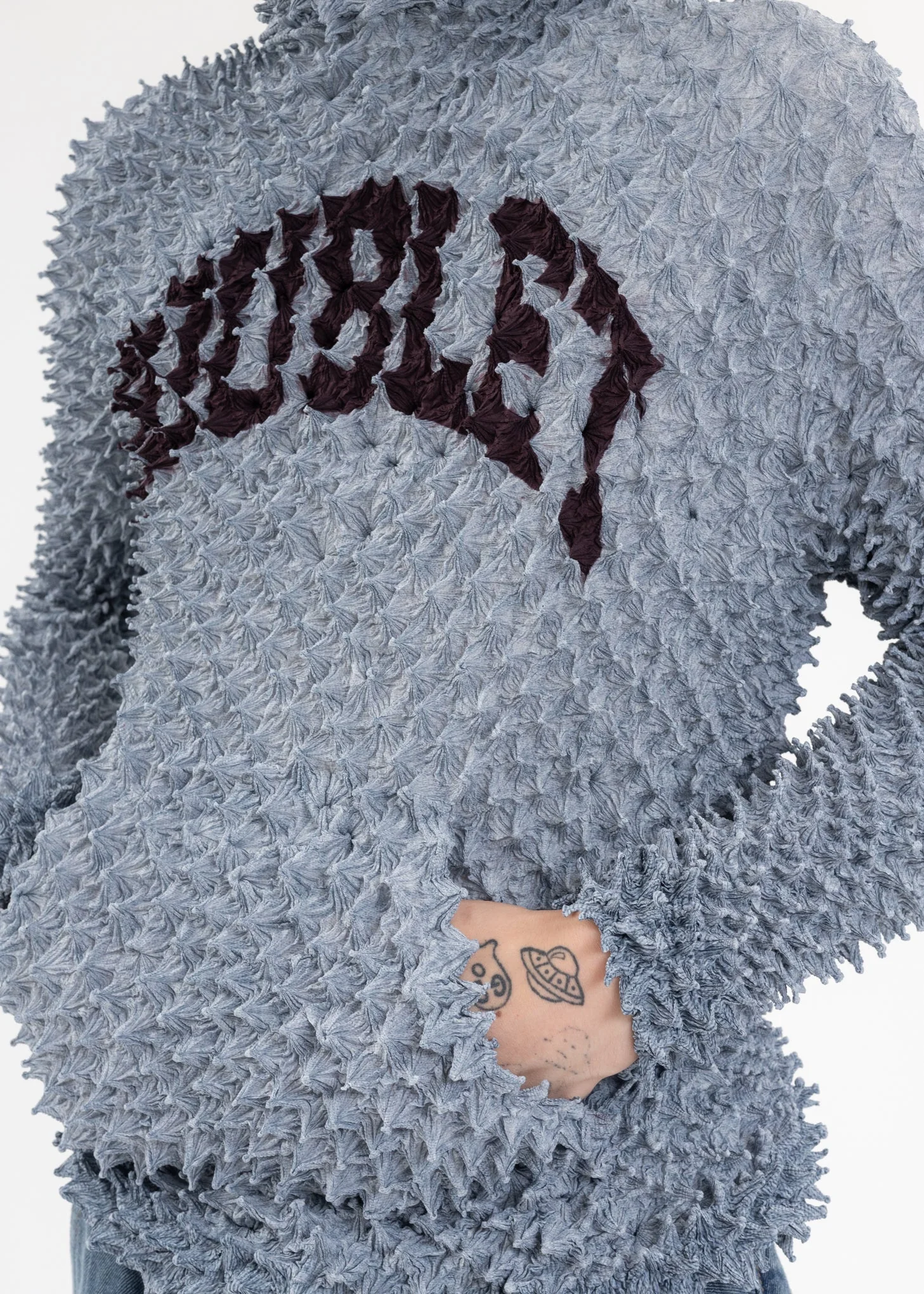 Grey “SHIBORI” COLLEGE LOGO PRINT HOODIE - Image 5