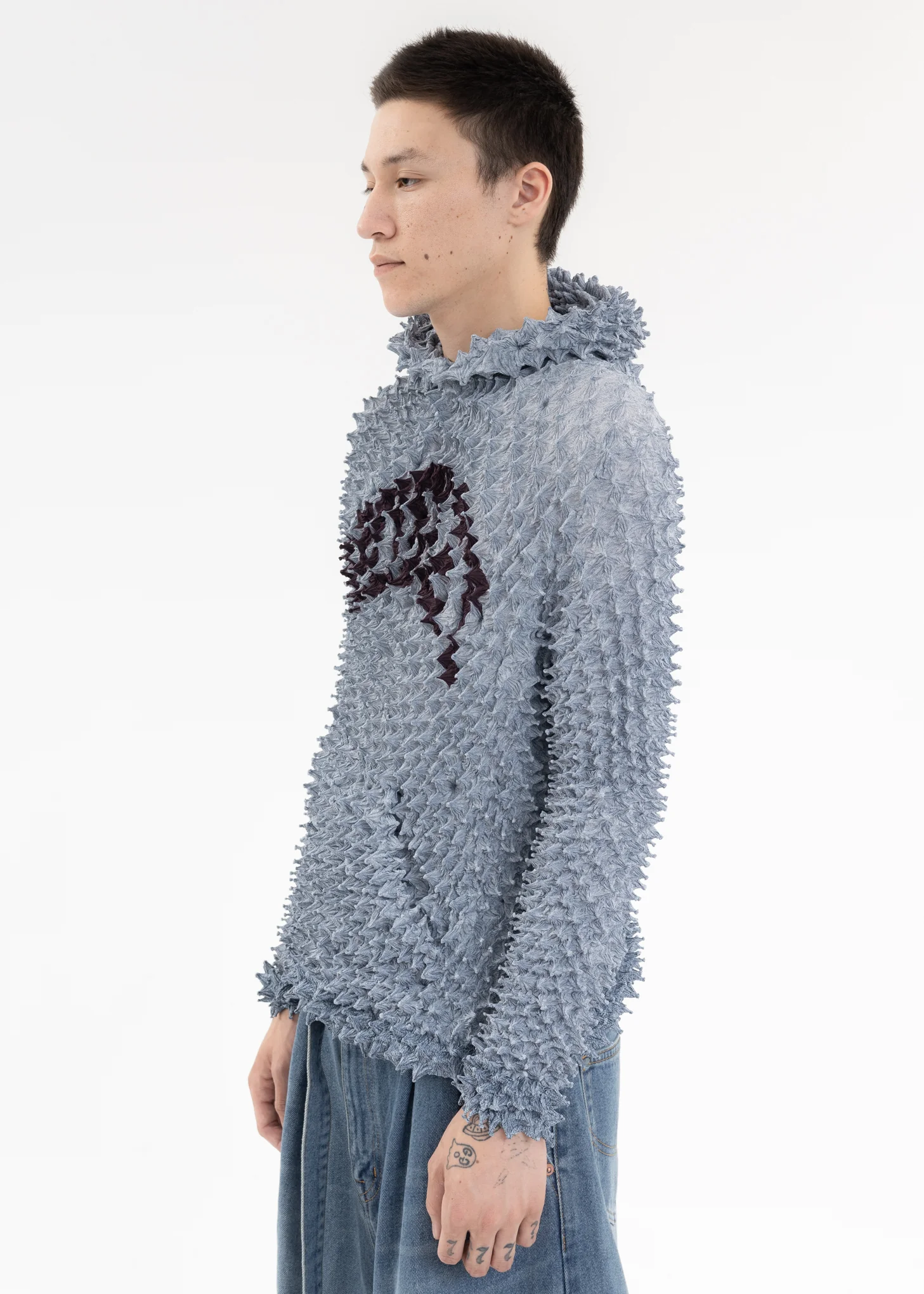 Grey “SHIBORI” COLLEGE LOGO PRINT HOODIE - Image 5