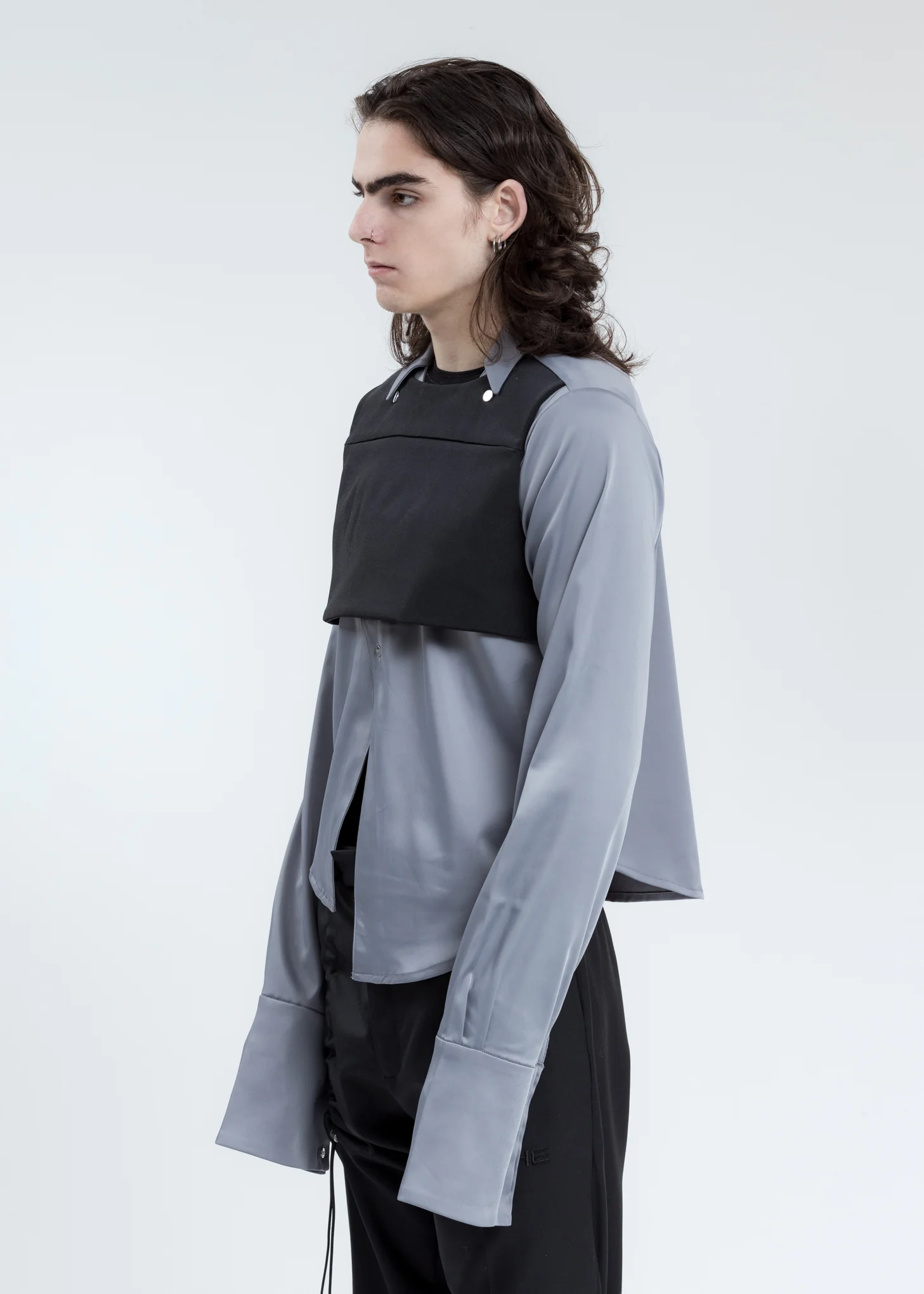 Grey Silk Rib Vested Shirt - Image 3