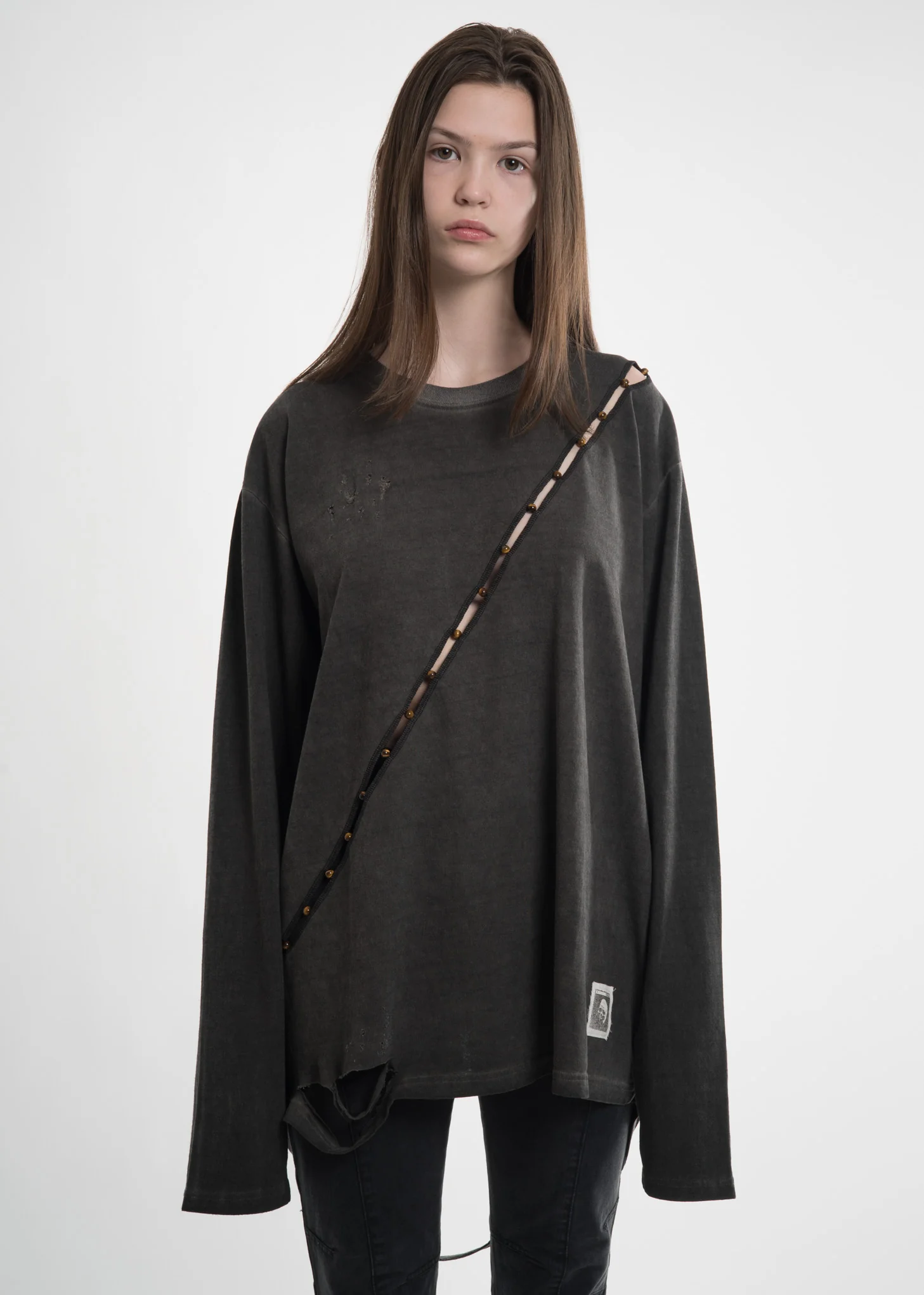 Grey Slashed L/S T-Shirt