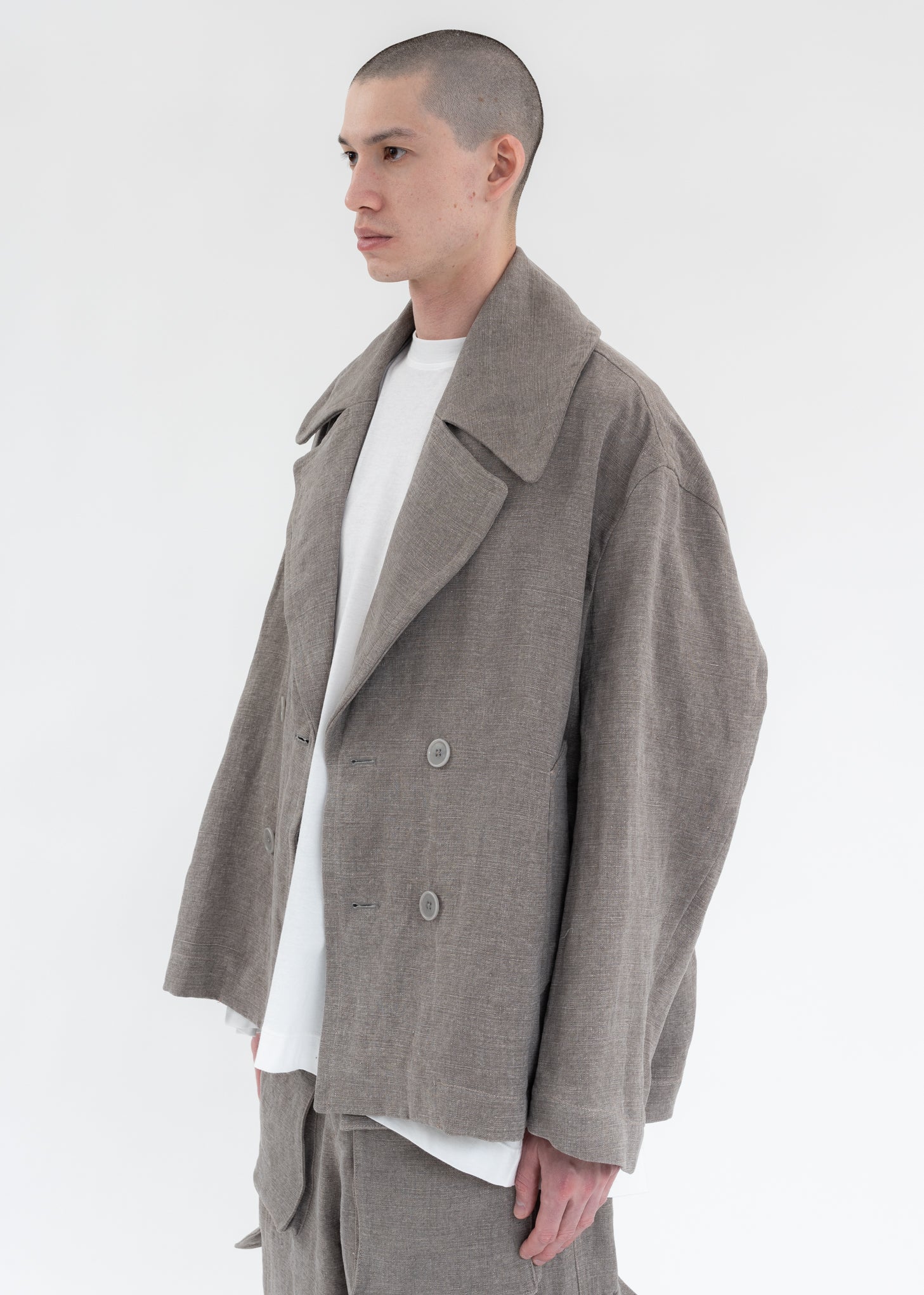 GREY STONE WASHED CROPPED PEA COAT - Image 2