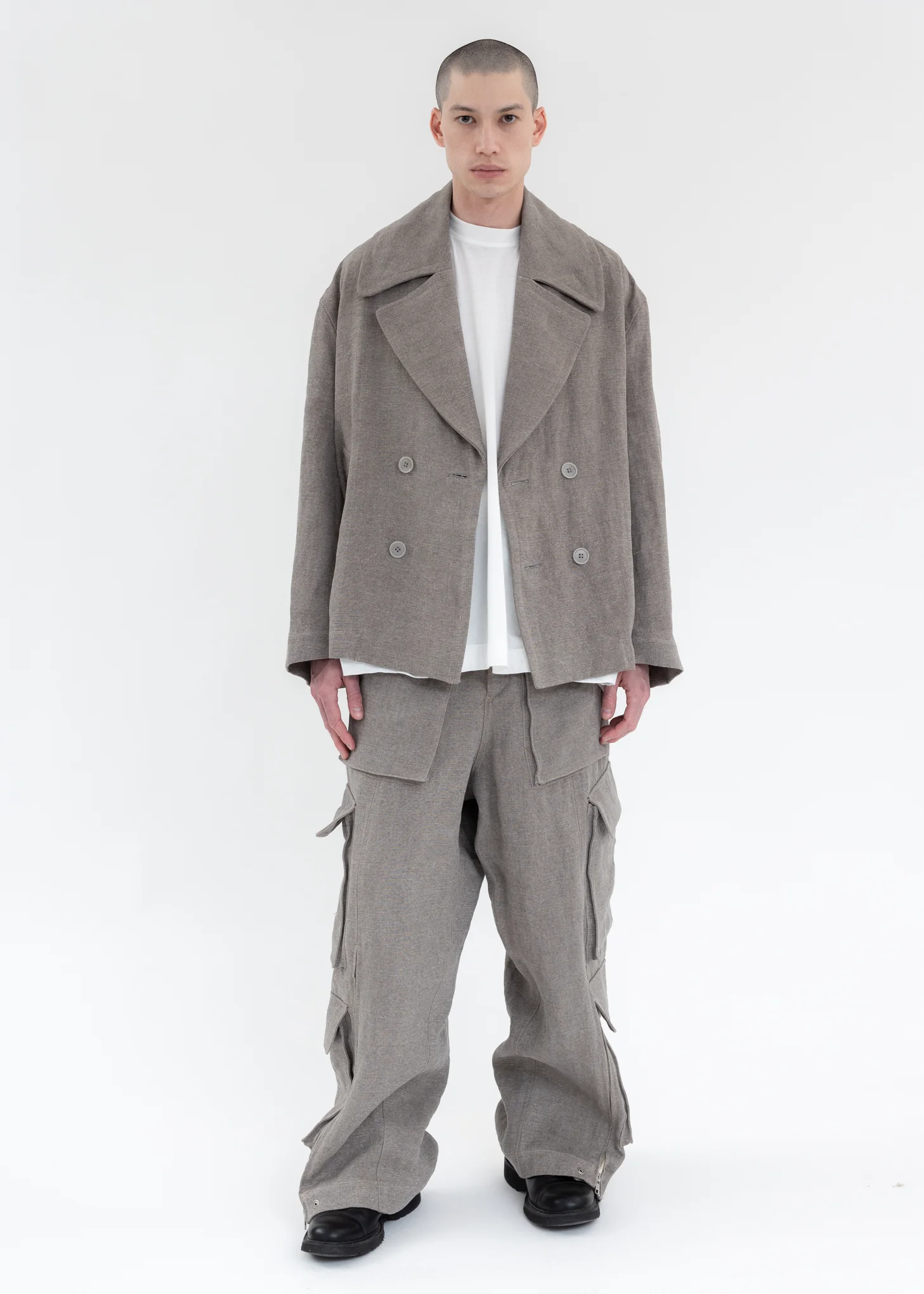 GREY STONE WASHED CROPPED PEA COAT - Image 6