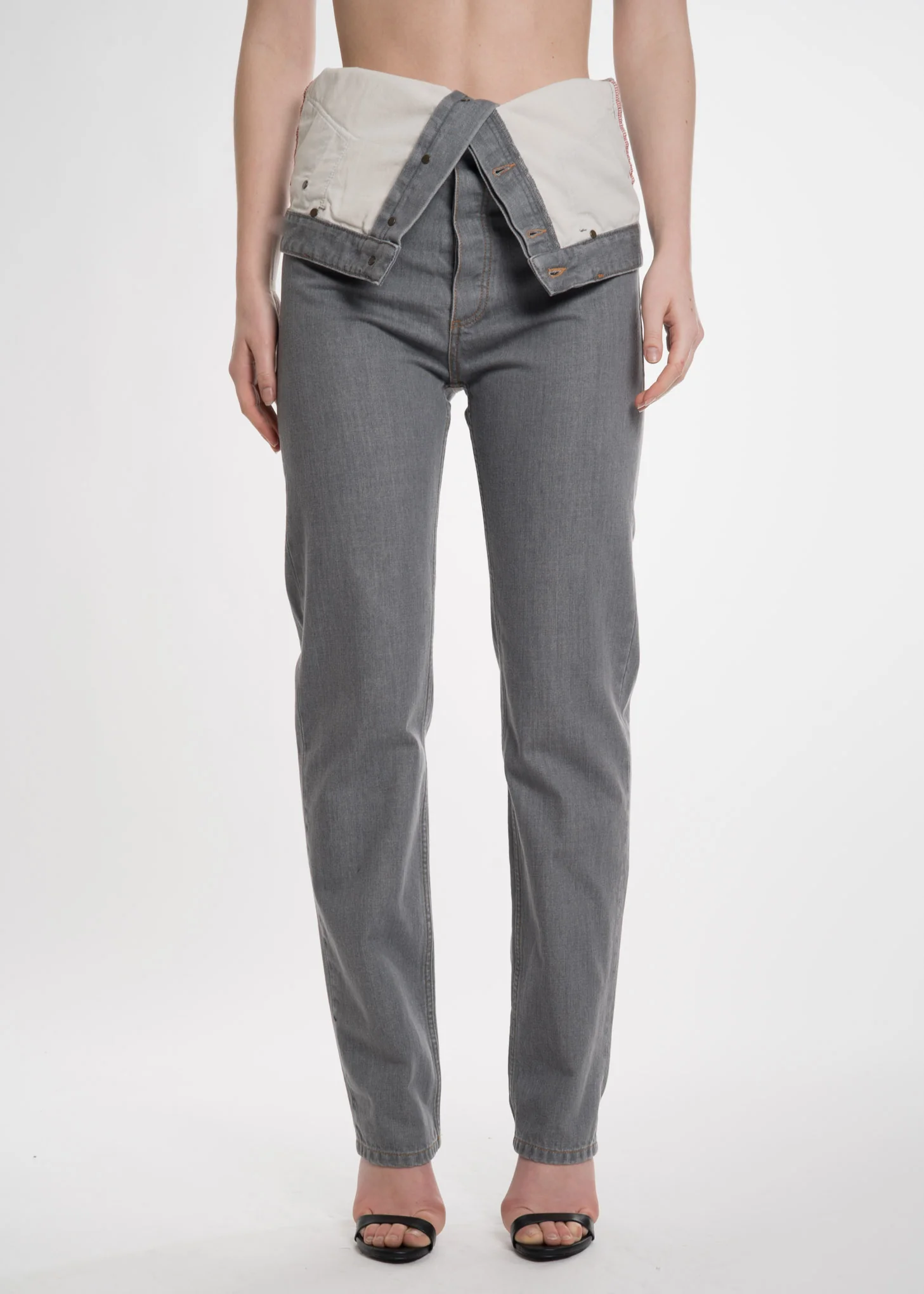 Grey Stonewash Double Waist Jeans