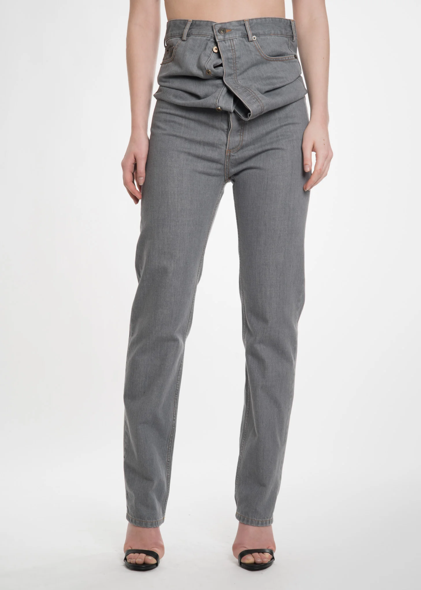 Grey Stonewash Double Waist Jeans - Image 2