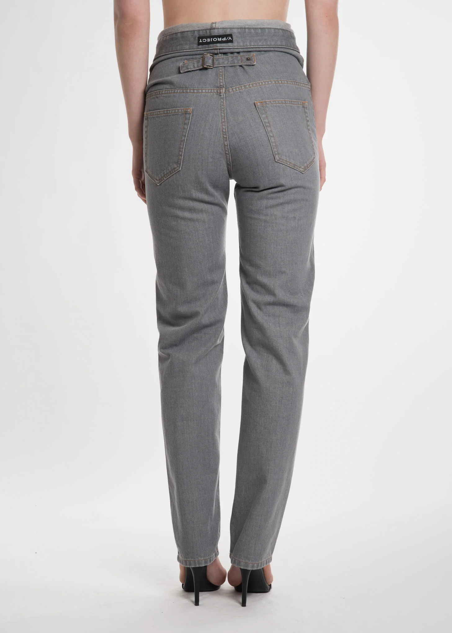 Grey Stonewash Double Waist Jeans - Image 3