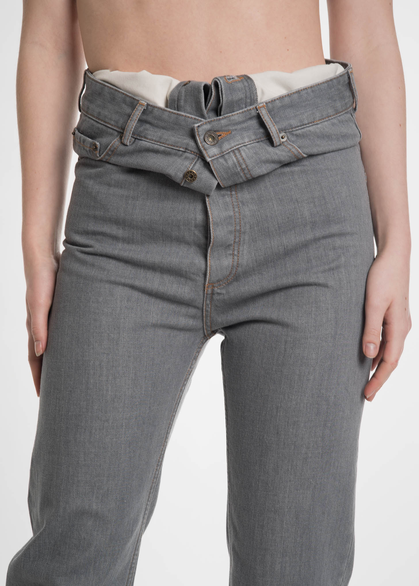 Grey Stonewash Double Waist Jeans - Image 4