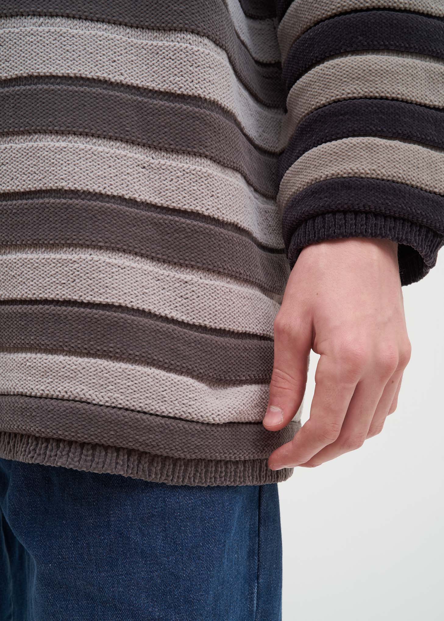 Grey Striped Chinille Sweater - Image 6