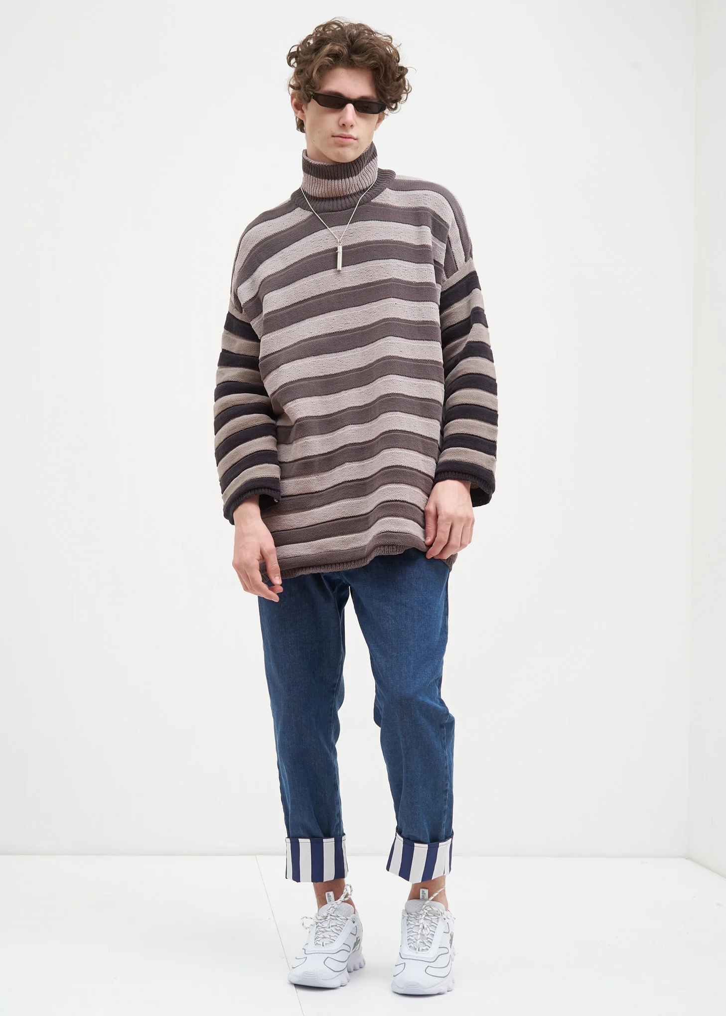 Grey Striped Chinille Sweater - Image 7