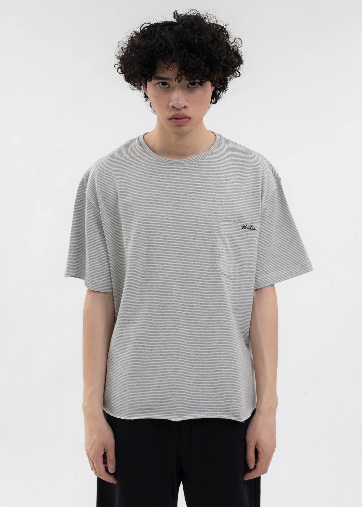 GREY STRIPED LOOSE-FIT T-SHIRT