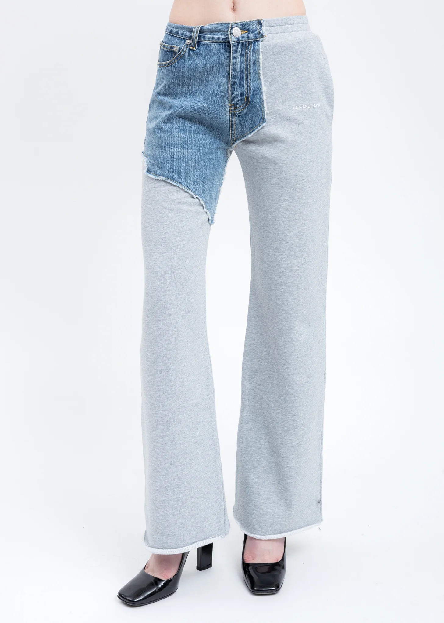 Grey Mix Sweatpants And Blue Denim Patchwork Pants