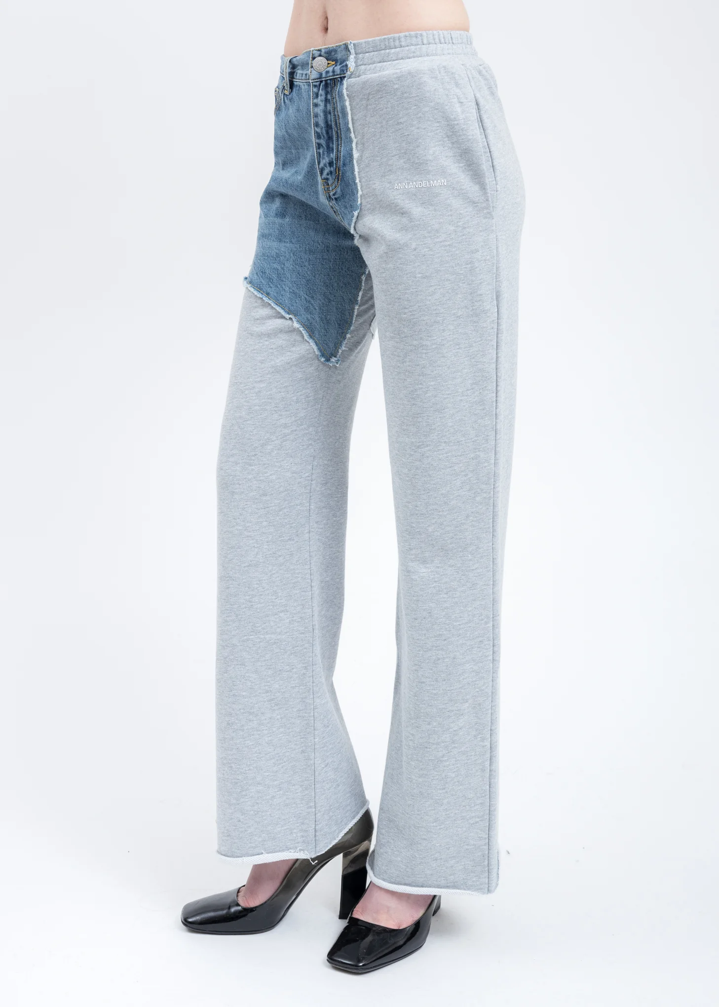 Grey Mix Sweatpants And Blue Denim Patchwork Pants - Image 3
