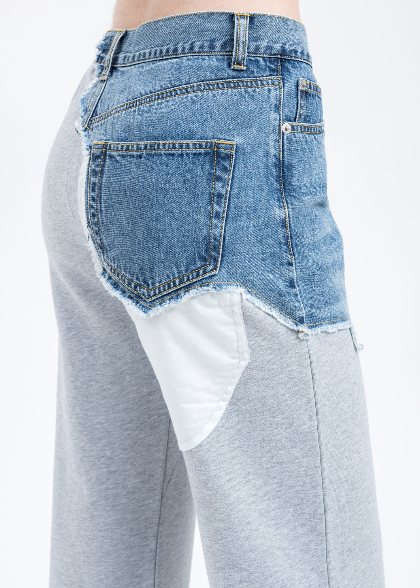 Grey Mix Sweatpants And Blue Denim Patchwork Pants - Image 4