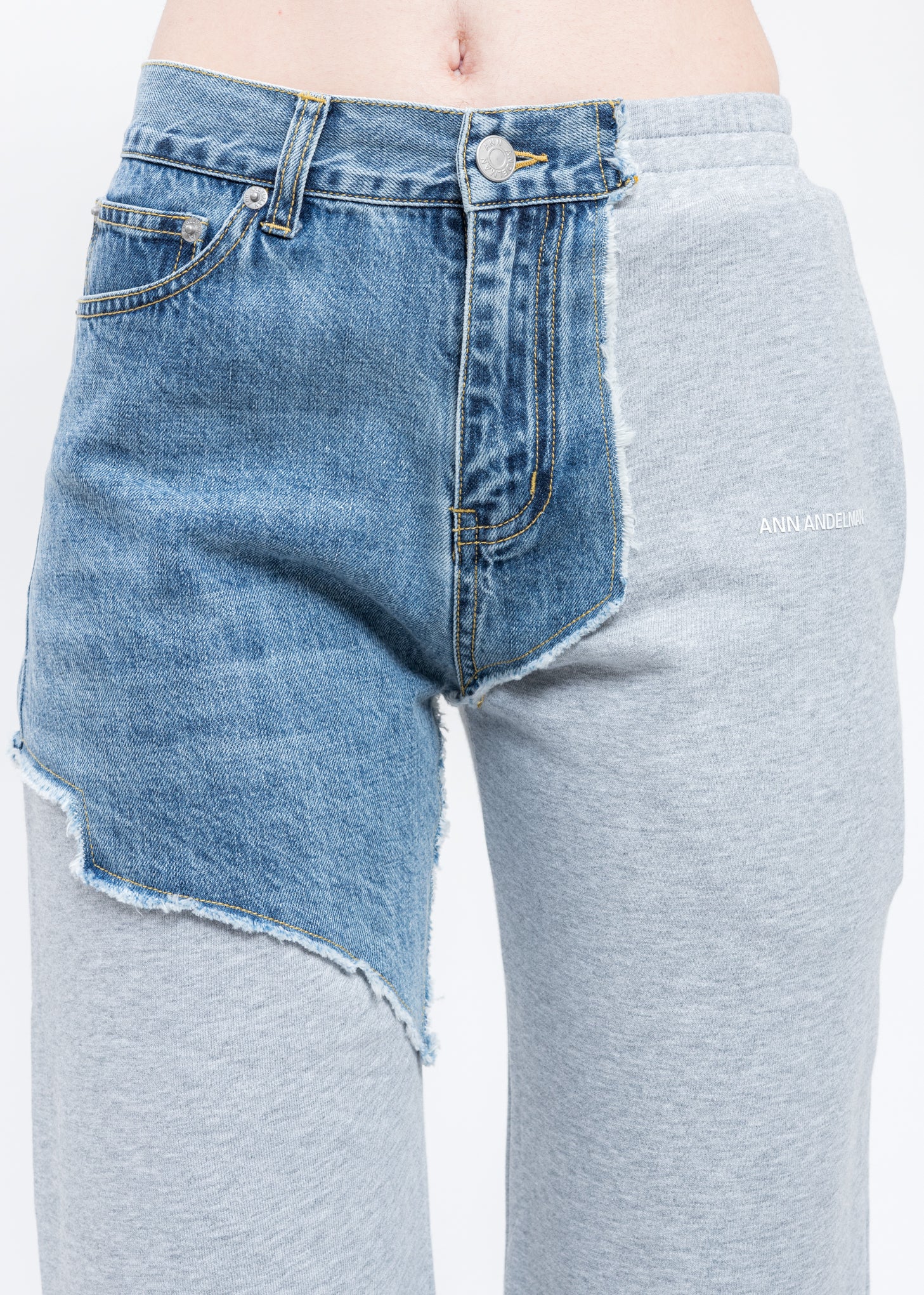 Grey Mix Sweatpants And Blue Denim Patchwork Pants - Image 5
