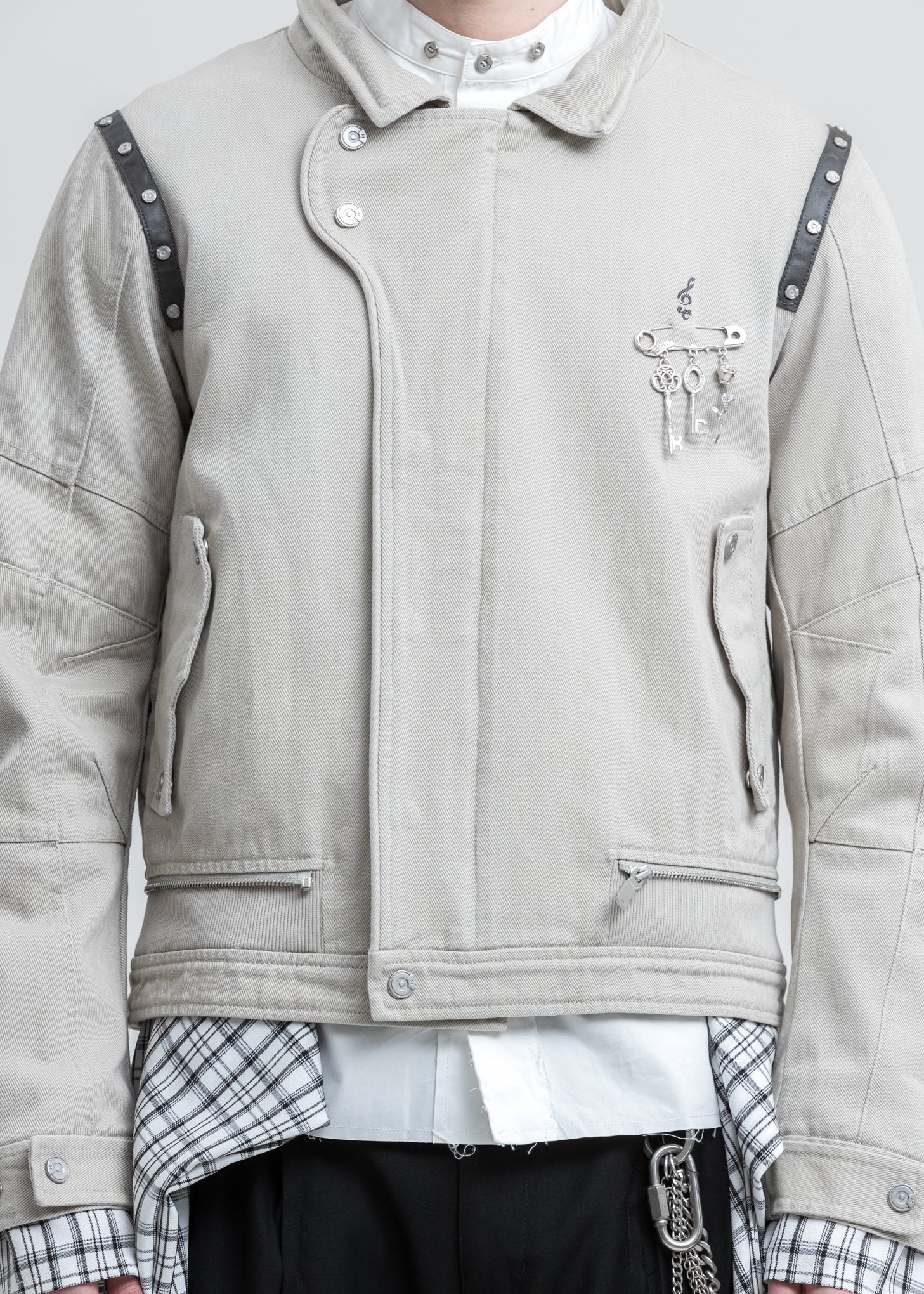 Grey Tied Shirt Layered Work Jacket - Image 4