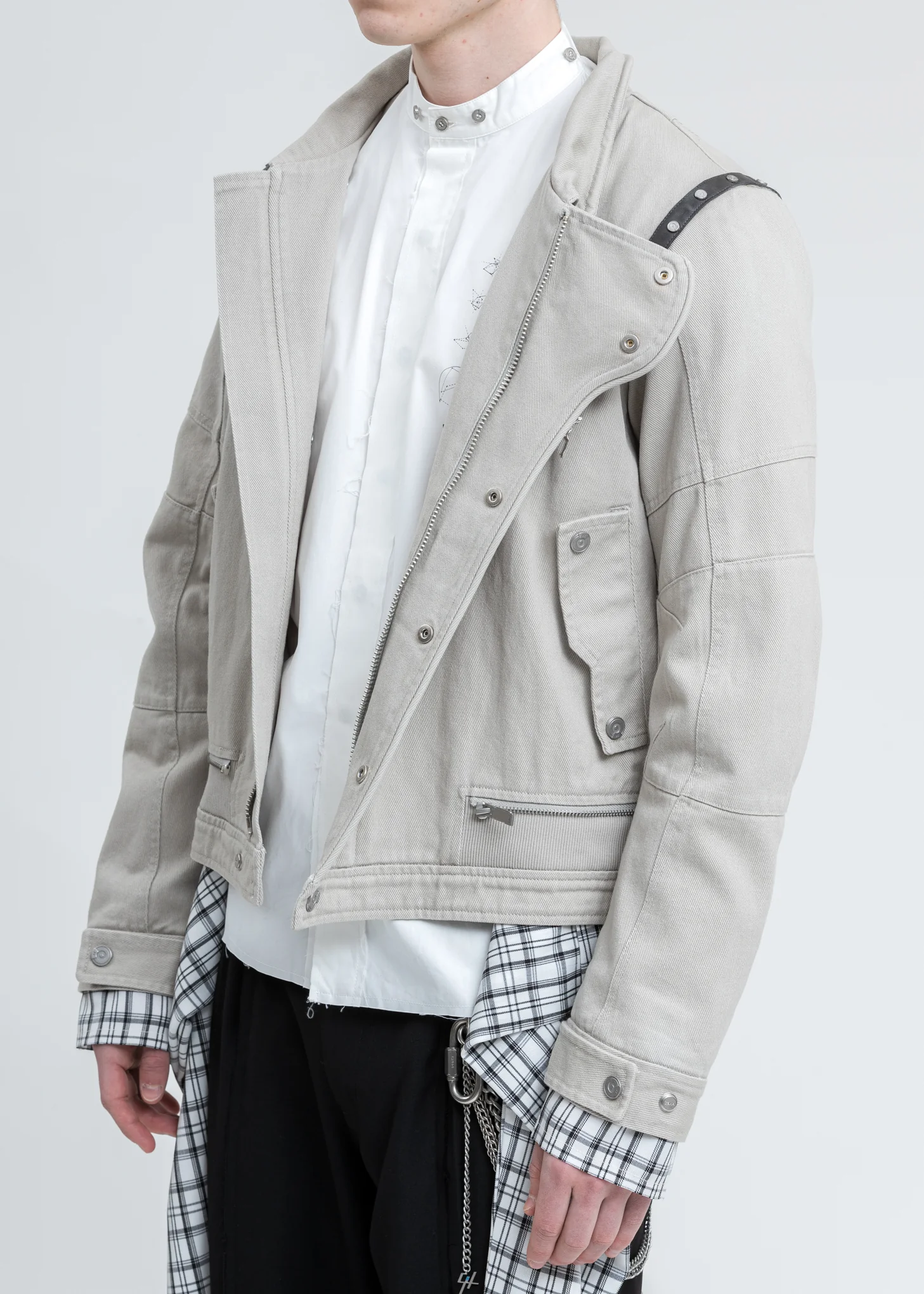 Grey Tied Shirt Layered Work Jacket - Image 7