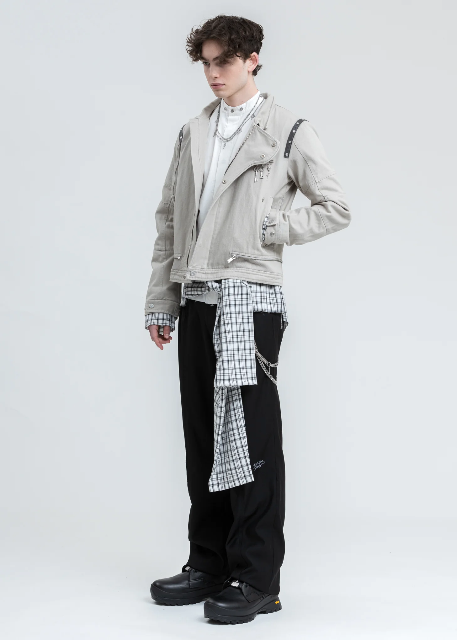 Grey Tied Shirt Layered Work Jacket - Image 8