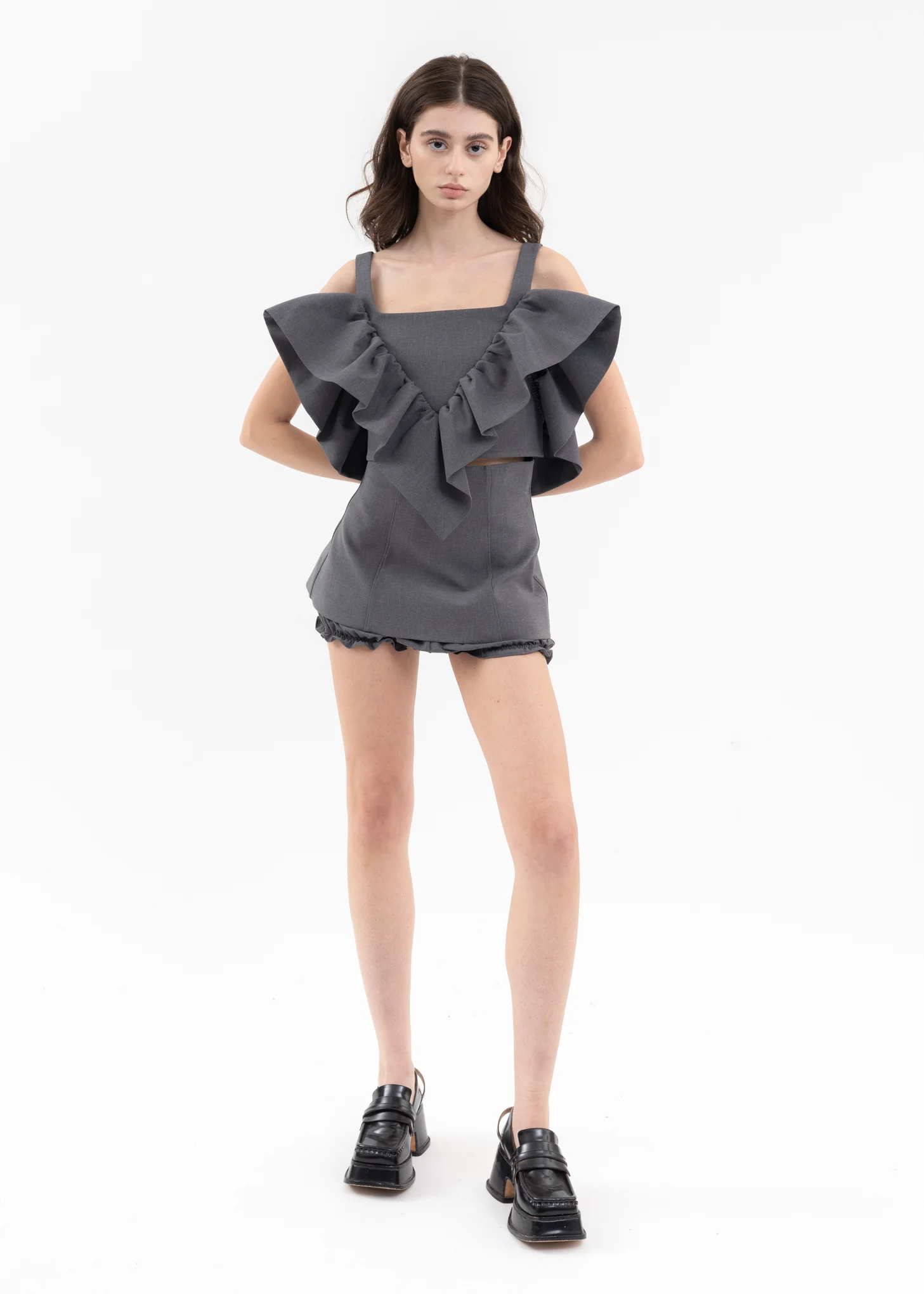 Grey V Line Ruffle Top - Image 5